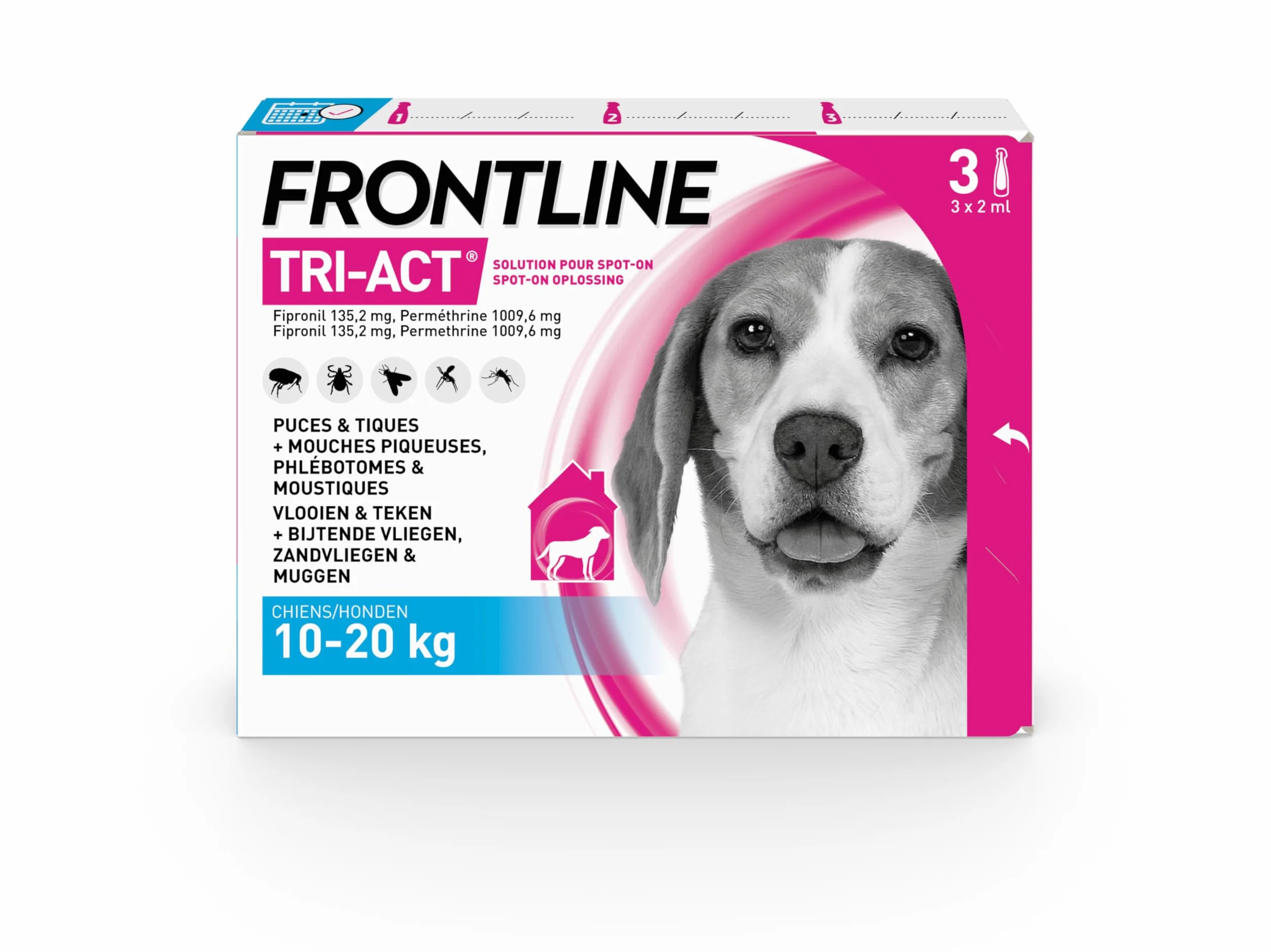 FRONTLINE Tri-Act Chien Anti Puces Tiques Moustiques 10-20 kg 3 Pipettes Spot On