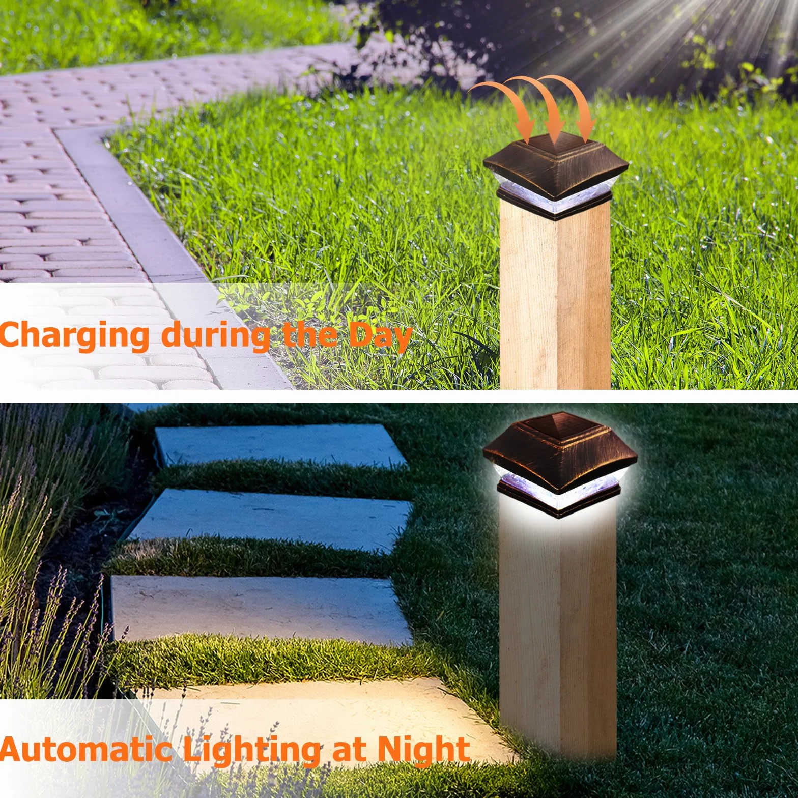 Lampe Solaire Chapeau Poteau Bois - Lampes Solaires d'Extérieur LED Étanches - Bronze