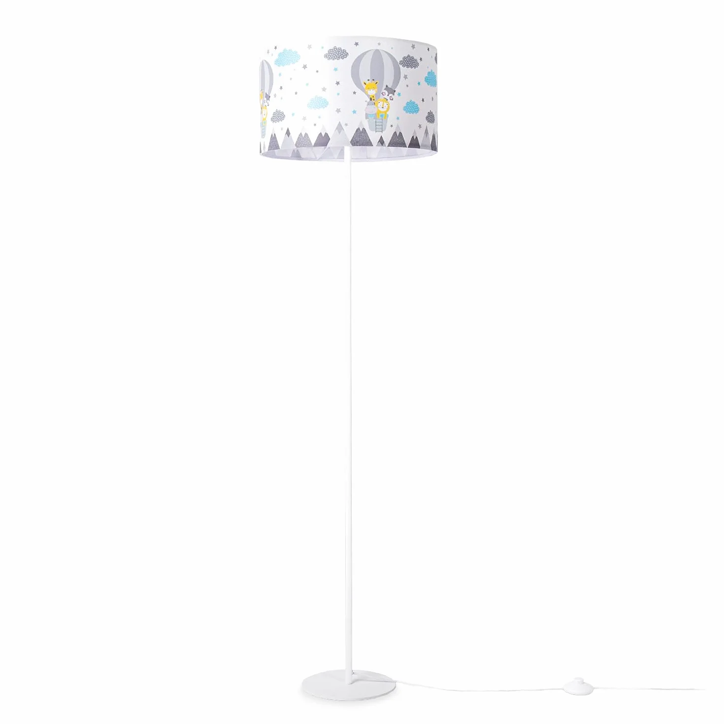 Paco Home Lampadaire Chambre Enfant Tissu Abat-Jour Voitures Police Pompiers E27