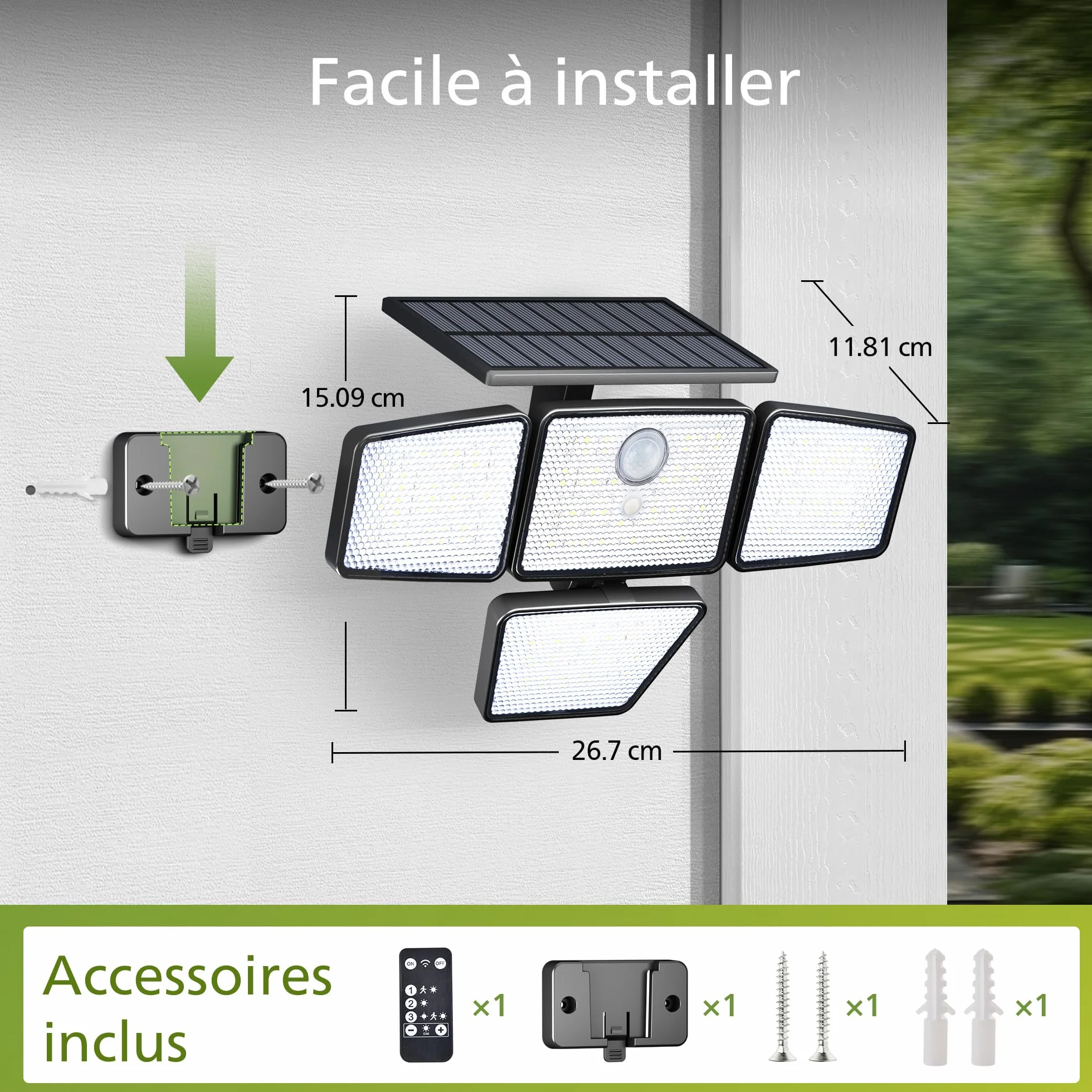 Philips Lampe Solaire de Sécurité Extérieur 196 LED Détecteur de Mouvement PIR 3 Modes 4 Têtes Orientables Projecteur Solaire Télécommande IP65 Étanche