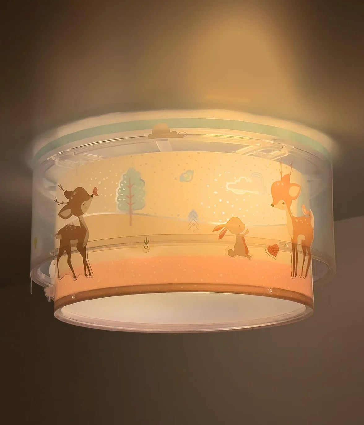 Dalber Plafonnier Enfant Lampe de Plafond Cerf Rose E27 2x15W