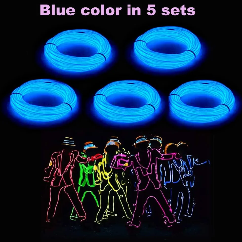 Tubes luminescents EL 9 pieds bleu avec contrôleur pour Halloween