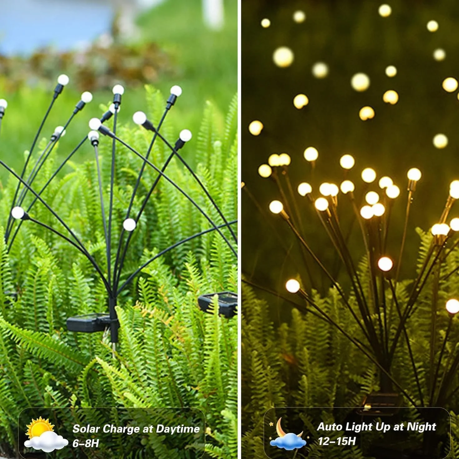 Lampe Solaire Extérieur Jardin 4 Pièces 10 LED Luciole Étanche IP65 Blanc Chaud