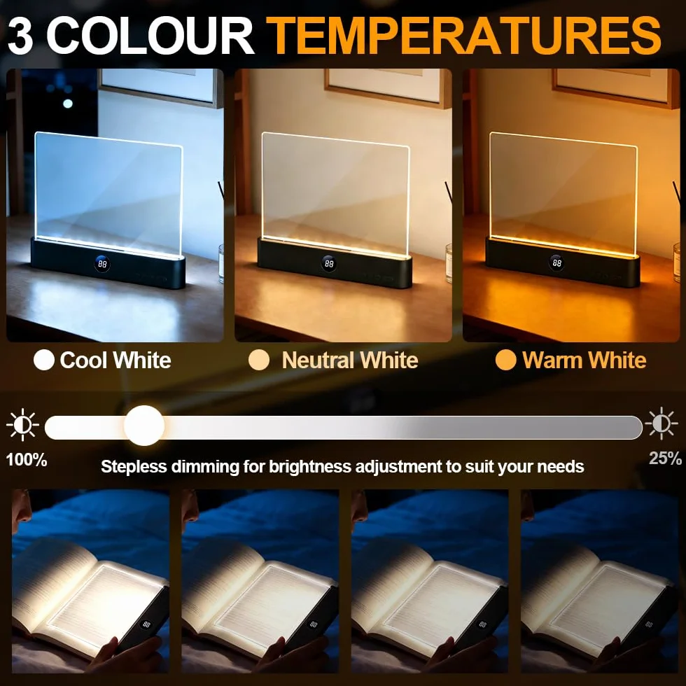 Lampe de Lecture LED Rechargeable Portable, 3 Modes de Couleur avec Minuteur
