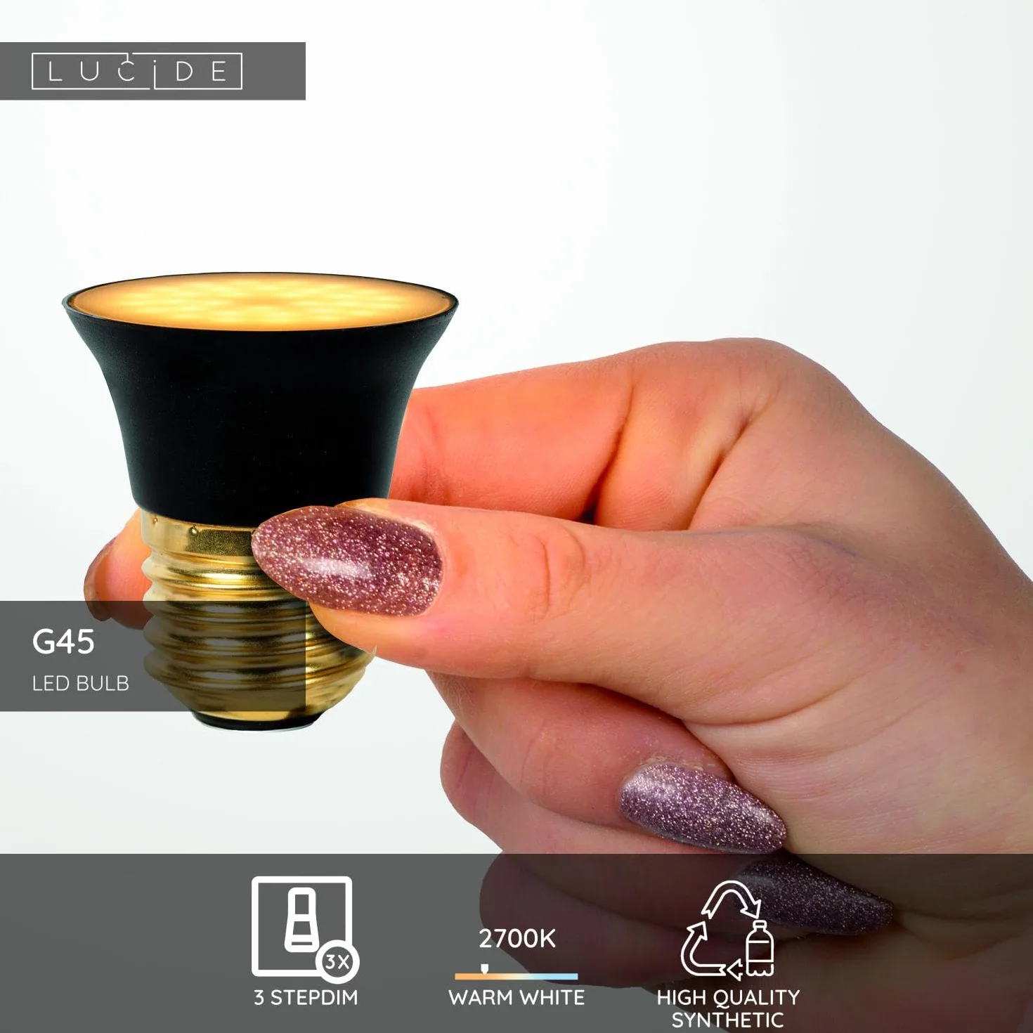 LUCIDE G45 Ampoule LED E27 5W 2700K Noir 3 StepDim Ø4,3 cm