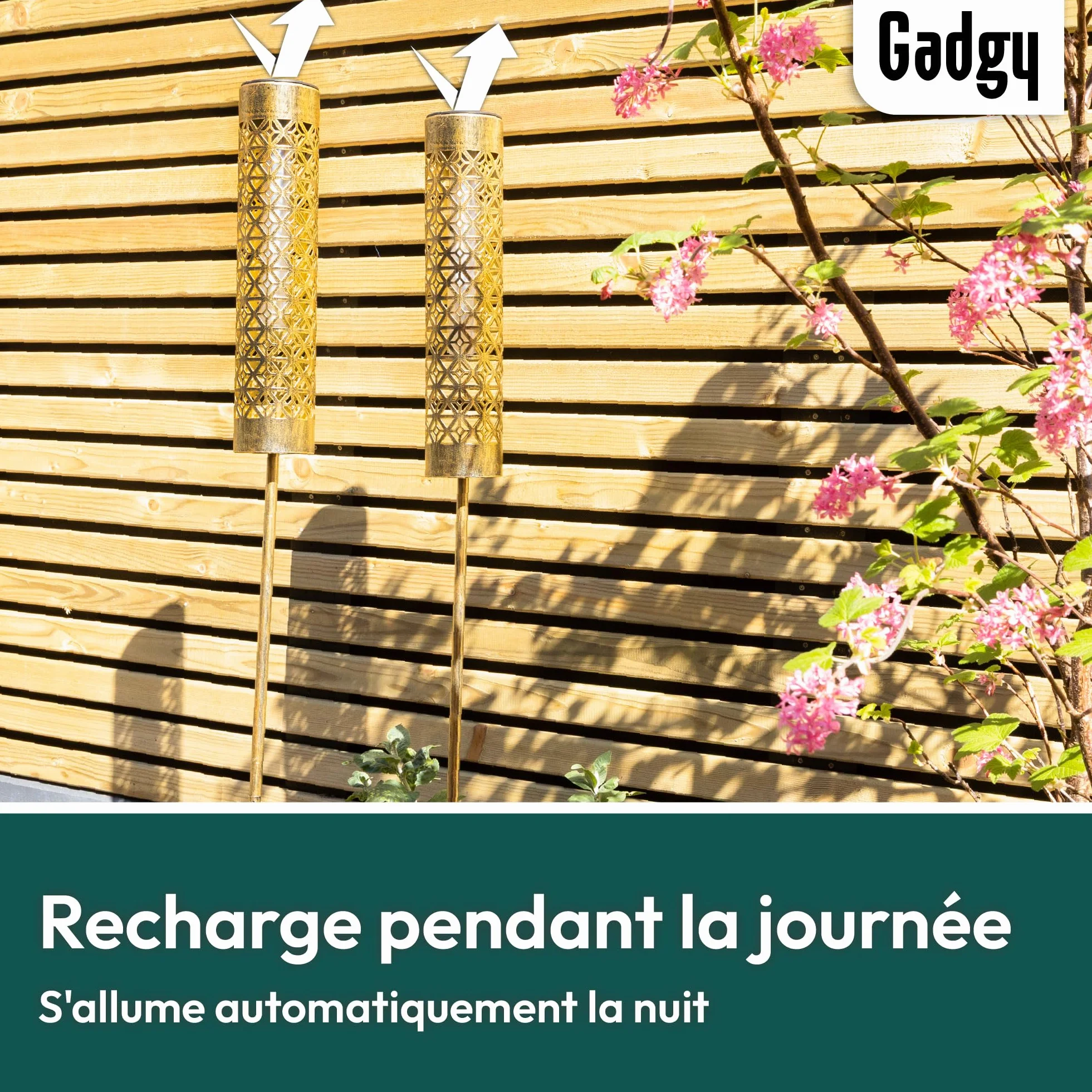Lampes Solaires de Jardin avec Effet Flamme mobile – Lot de 2 Torches LED Extérieures en Métal