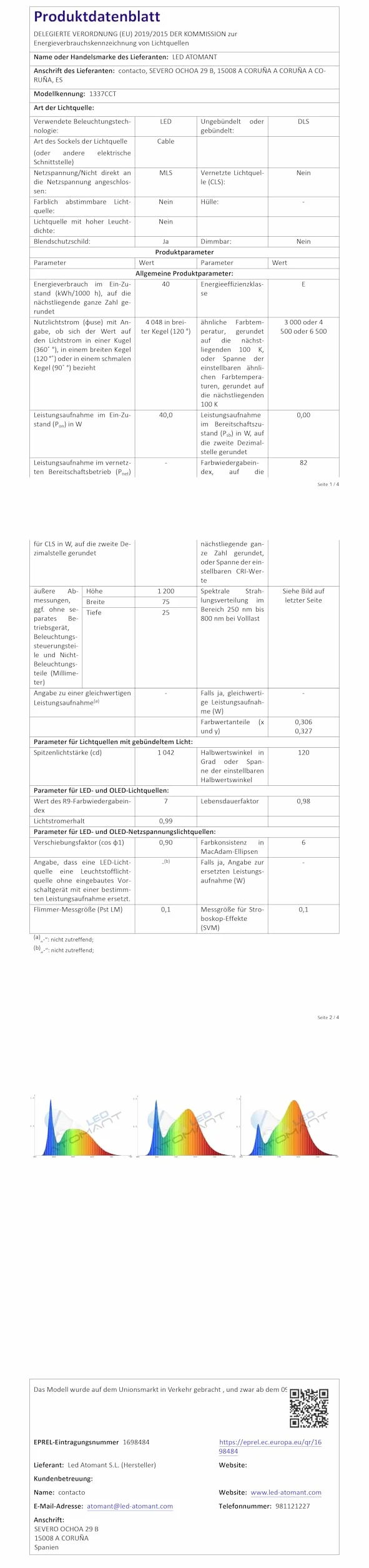 LED ATOMANT Lot de 2 Réglette LED 120cm 40W CCT 4000 Lumens