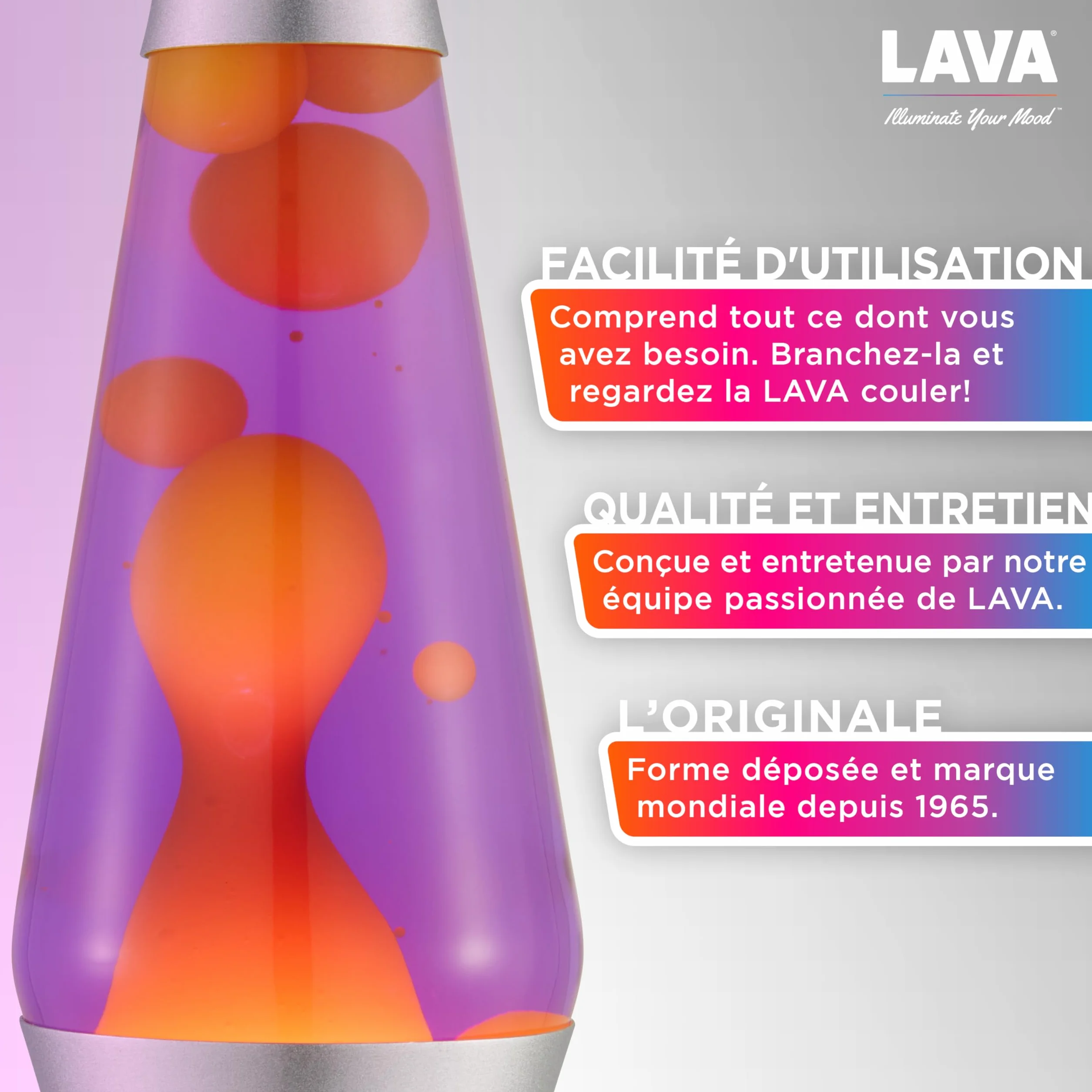 LAVA® Lampe Lava 2125 14,5 pouces cire jaune liquide violet socle argenté