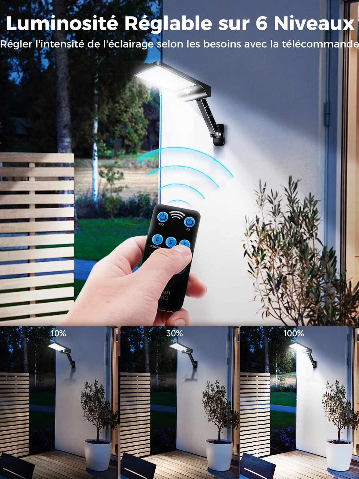 COLBOR Lampe Solaire Extérieur 56 LEDs Détecteur de Mouvement IP65 Étanche Télécommande Noir