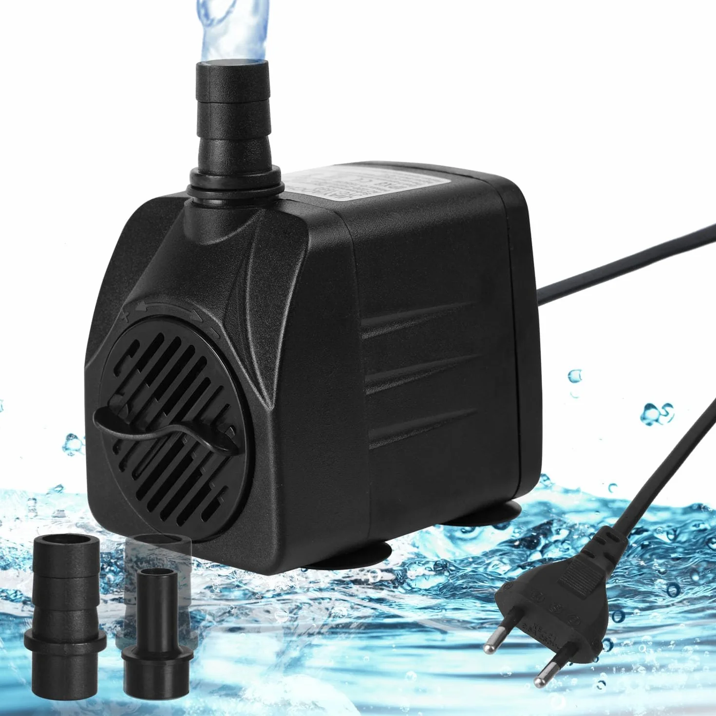 Pompe Eau Submersible 10W 600L/H Ultra-Silencieux Aquarium avec 4 Pieds de Ventouses 2 Buses