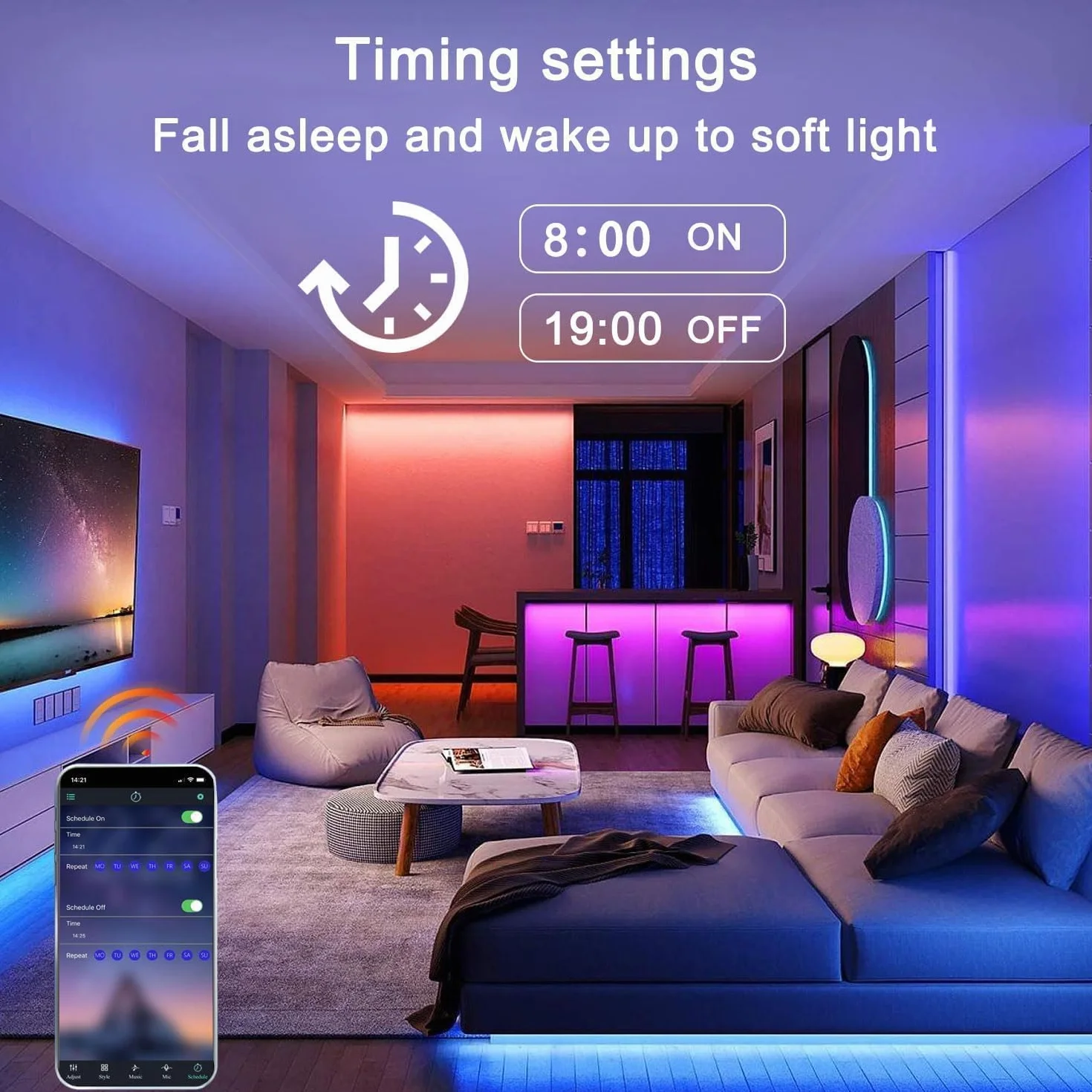 Ruban LED 2M 5050 RGB Multicolore Flexible avec Télécommande, Synchronisé Musique