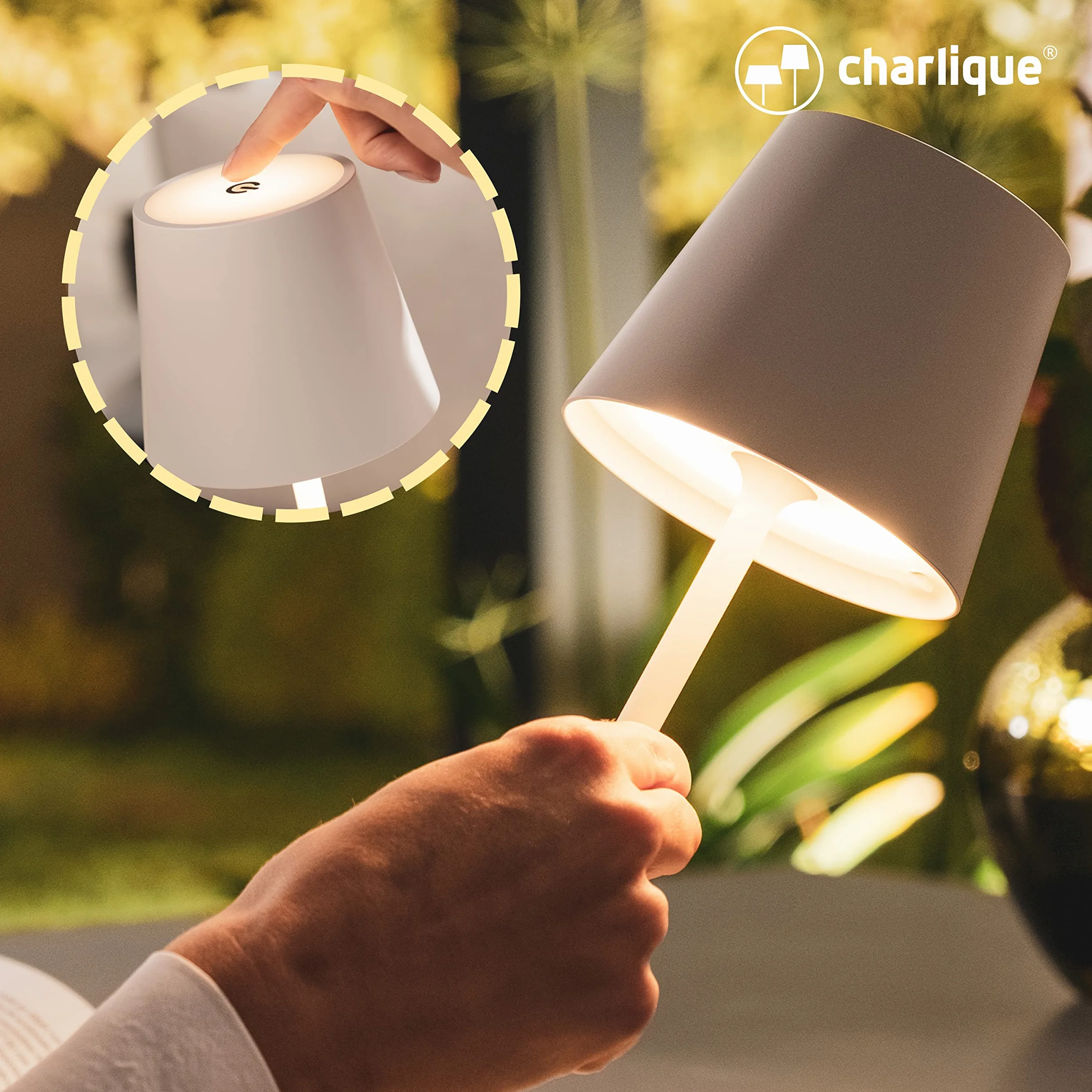 Lampe LED à poser rechargeable USB blanc double pack – lampe nomade tactile sans fil avec variateur pour extérieur