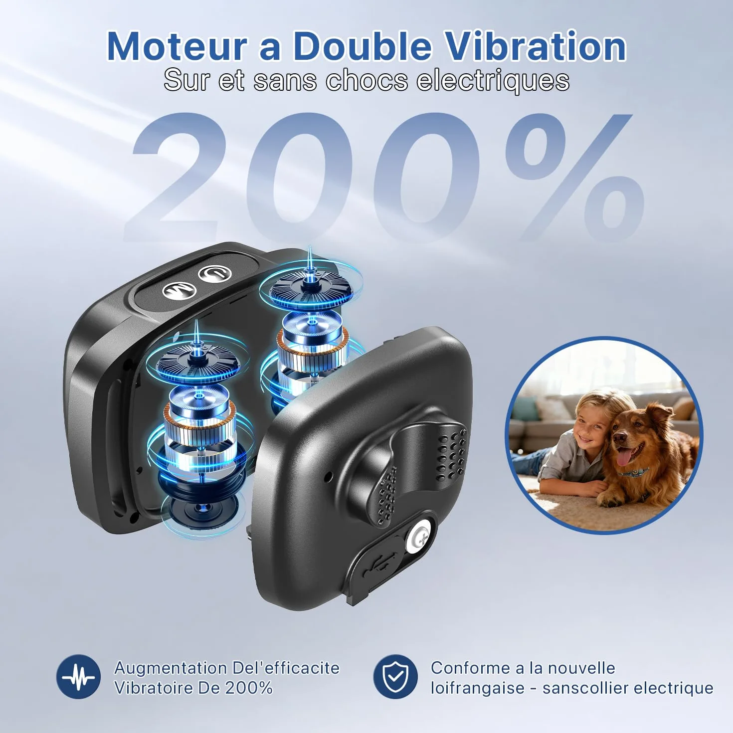Collier Anti Aboiement Chien Électrique 6 Niveaux IP67 Rechargeable Noir