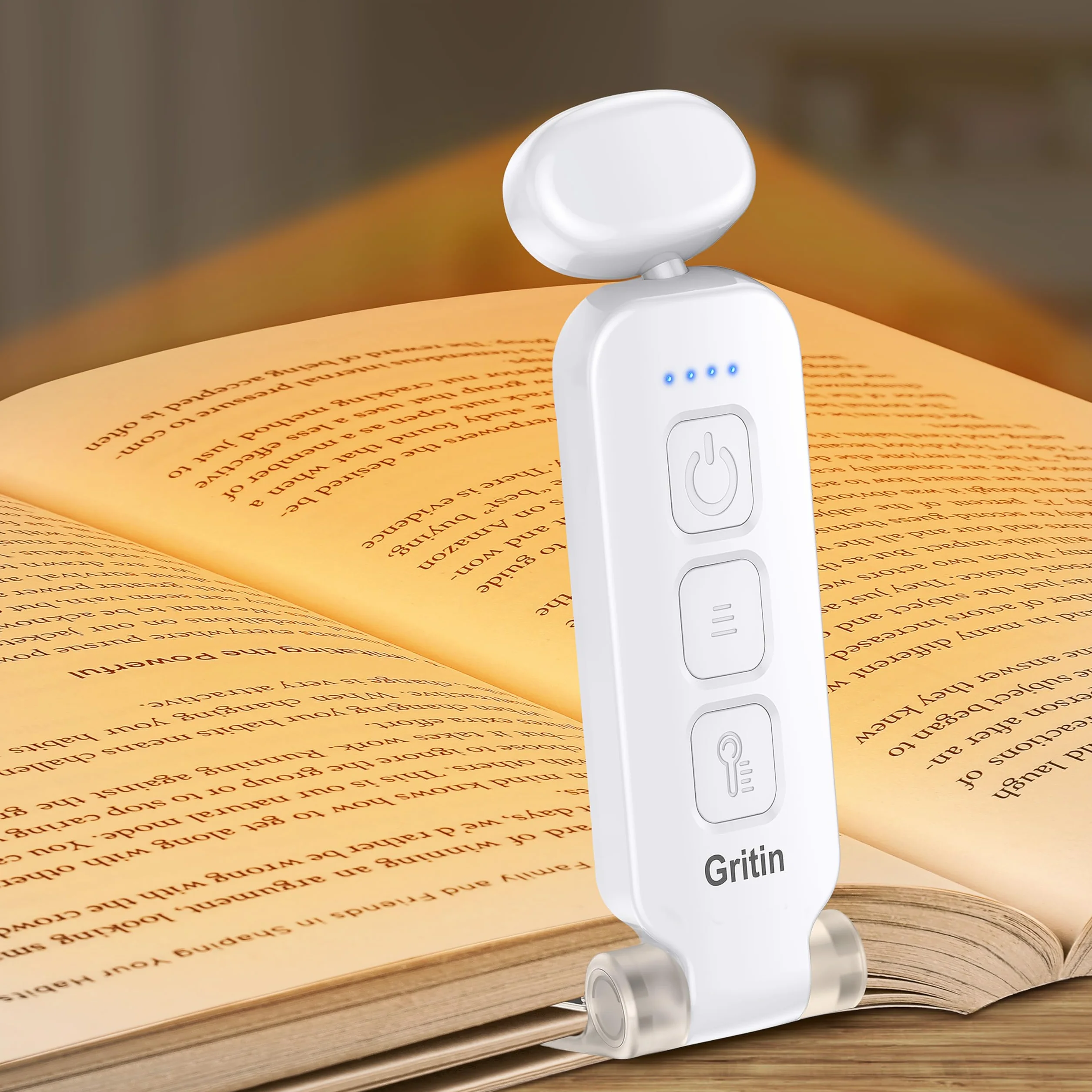 Gritin Lampe de Lecture Rechargeable 3 Couleurs Protection des Yeux 5 Réglages de Luminosité Tête Rotable 90°
