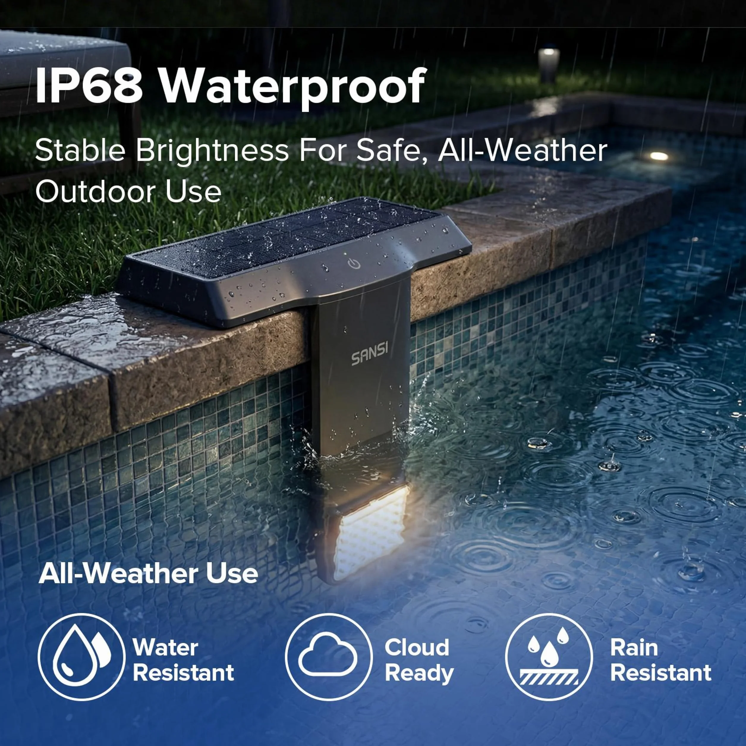 SANSI Lampe Solaire Piscine LED Submersible IP68 Grand Angle 150° RGB USB-C Télécommande