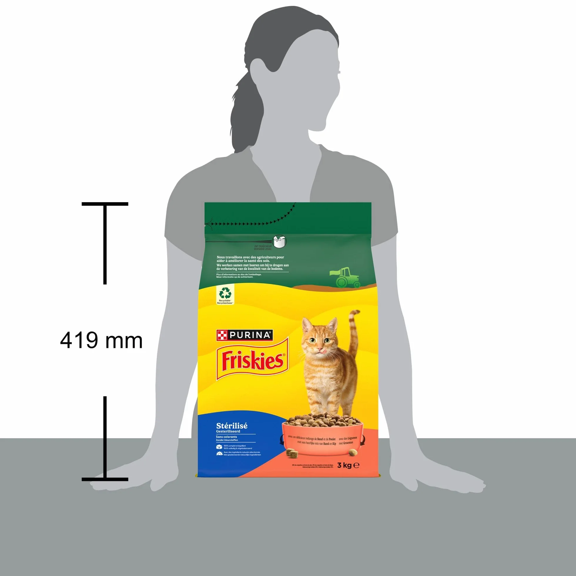 FRISKIES Chat Croquettes complètes pour Chats Adultes stérilisés Au Boeuf, Poulet et Légumes 3 KG