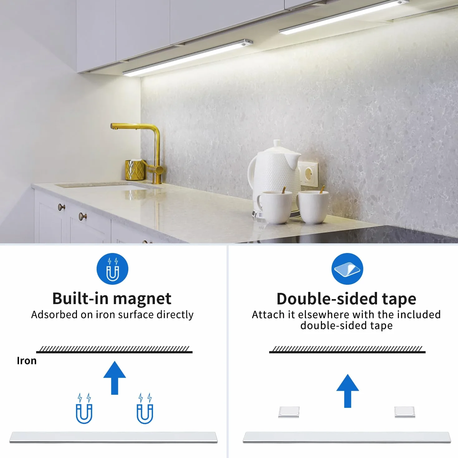 Lampe de Placard LED Rechargeable avec Détecteur de Mouvement Dimmable, Éclairage Intérieur pour Armoire Escalier Cuisine