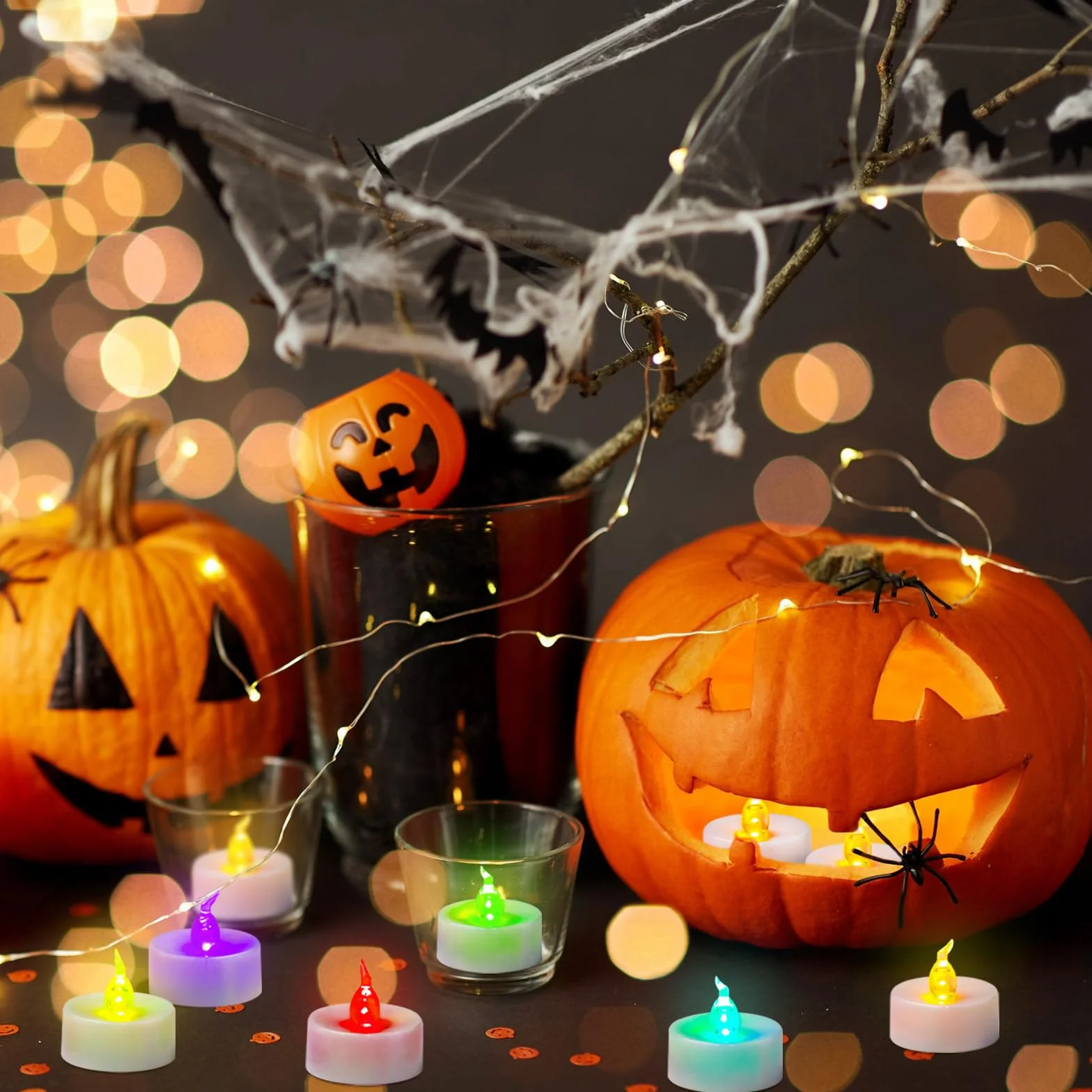 Bougies LED chauffe-plat 24 pièces changement de couleur rapide sans flamme piles Noël Halloween décoration