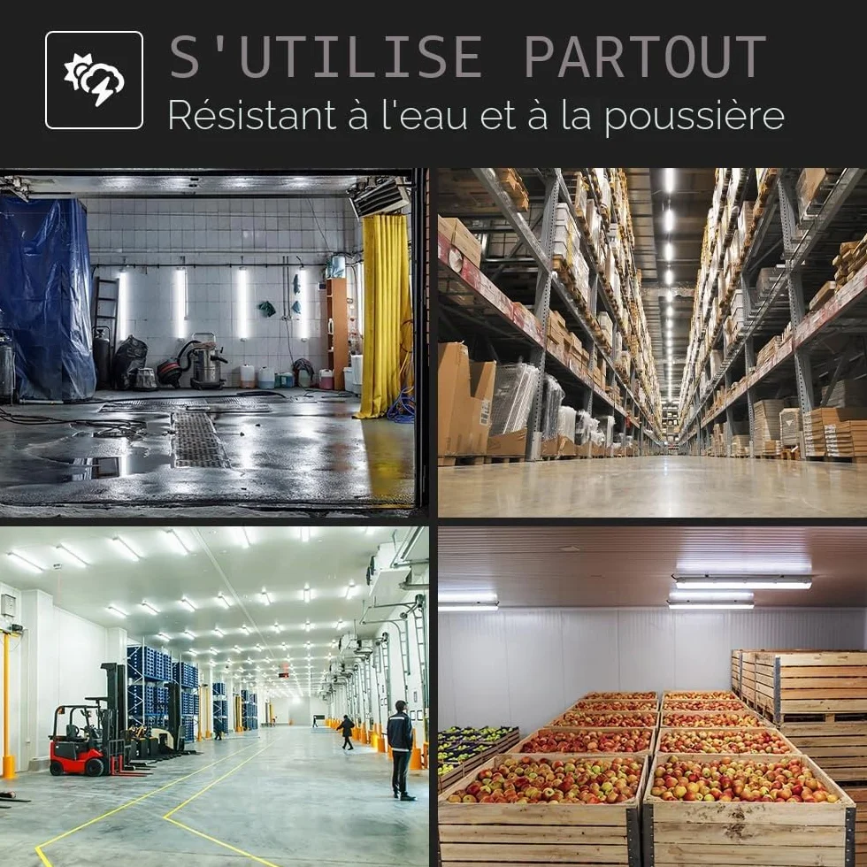 HOFTRONIC Lot de 4 Réglette LED 150 cm IP65 Extérieur Étanche 48W 5760 Lumens 4000K Neutre Blanc Connectable