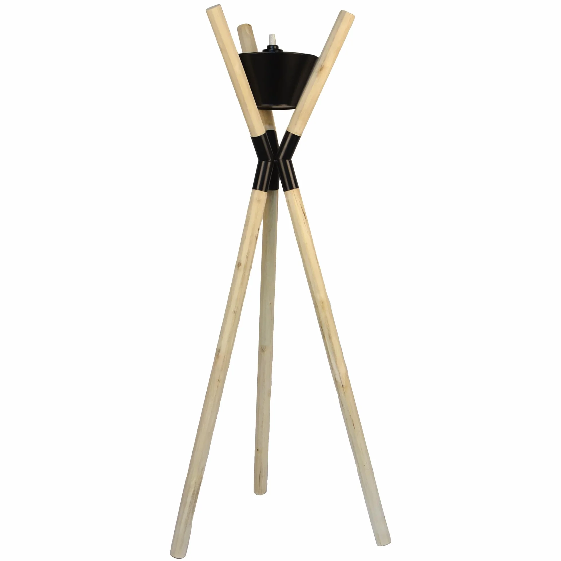 Torche de jardin UNUS avec trépied en bois et métal noire