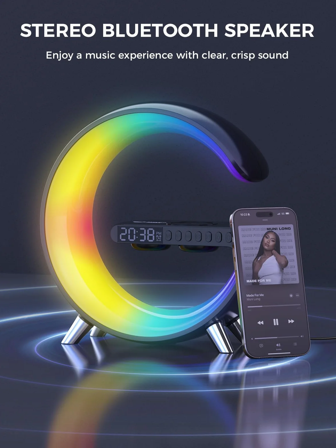 Smiling Shark Lampe Ambiance Réveil avec Charge Sans Fil Bluetooth Simulateur Aube Dimmable