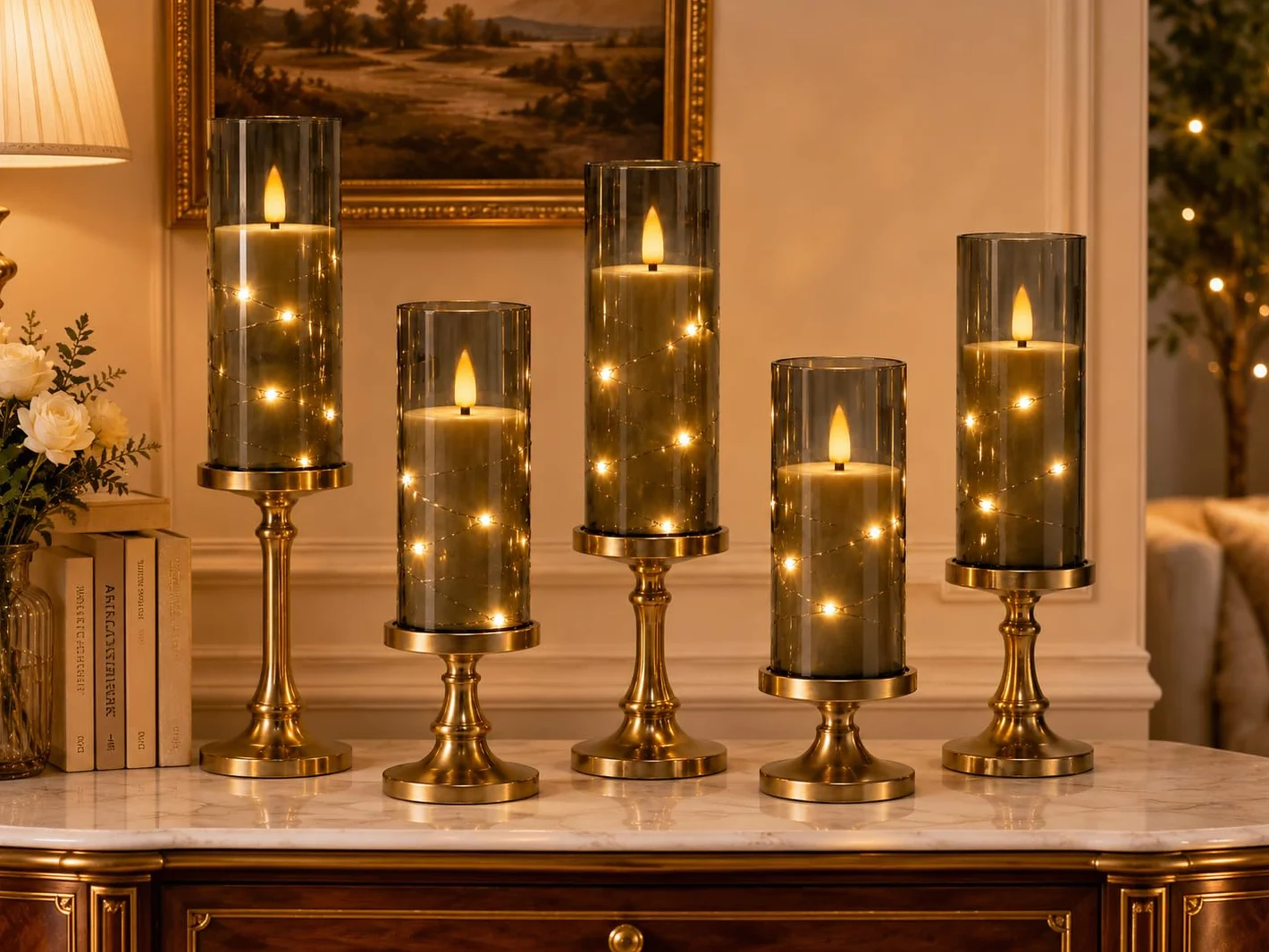 Bougies LED Grises Transparentes Guirlande Lumineuse Flamme Scintillante Réaliste Télécommande Incluse Effet Verre Plastique Réutilisable Écologique