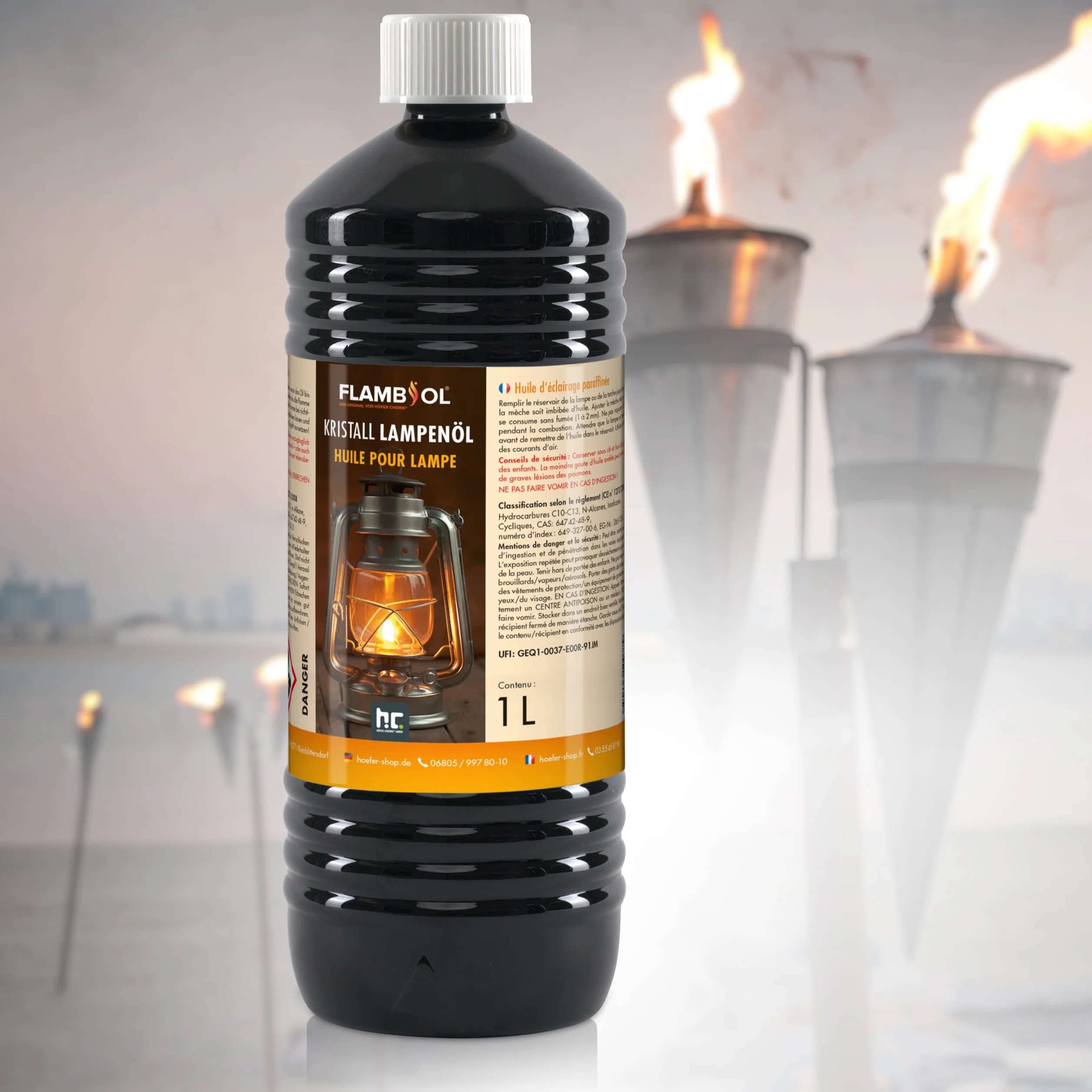 FLAMBIOL® Huile pour Lampe 1 L - Pour Lampes à pétrole, Lampes à Huile et Torches