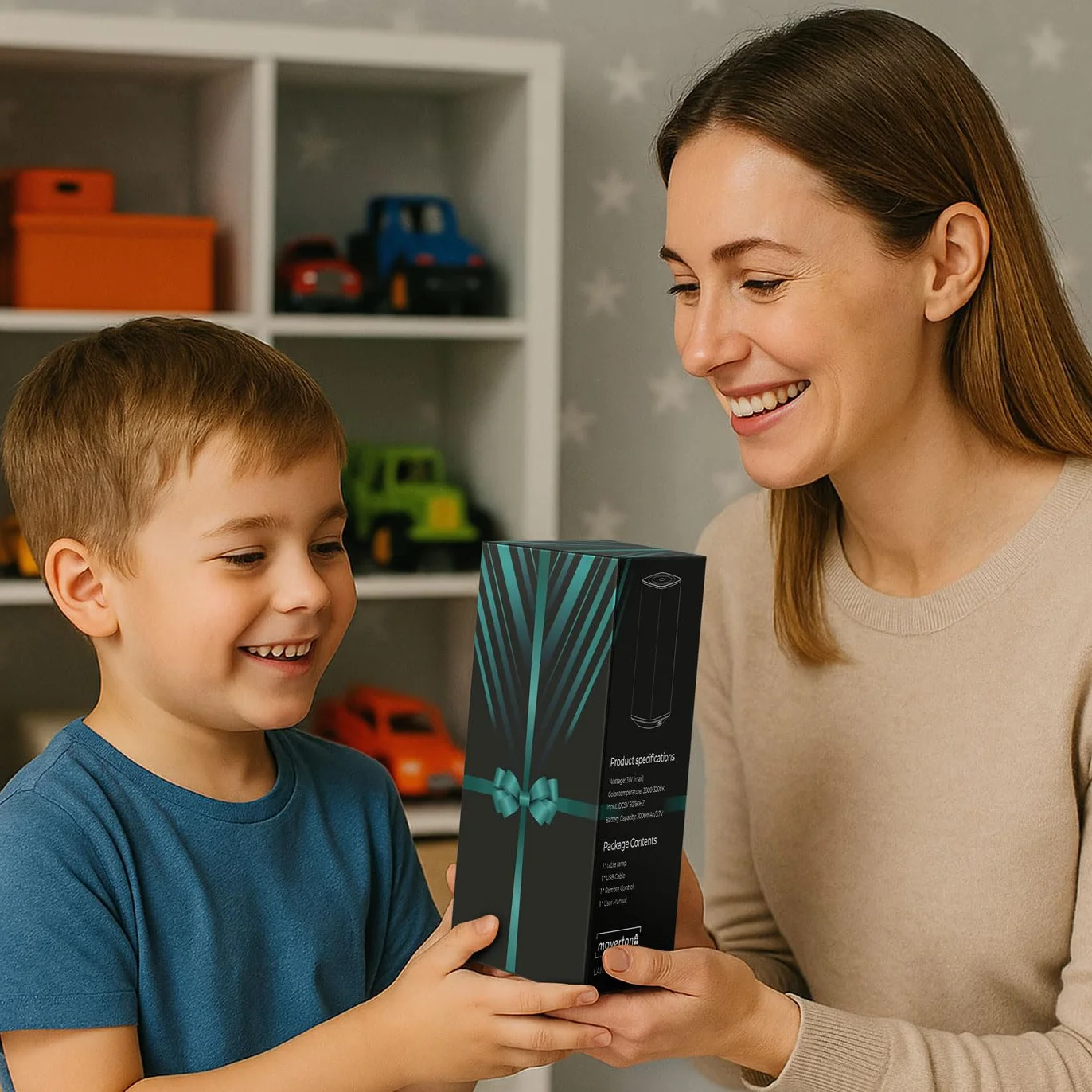Maverton Veilleuse Bébé Personnalisée Lampe de Chevet Enfant LED Rechargeable USB avec Impression Multicolore Cadeau
