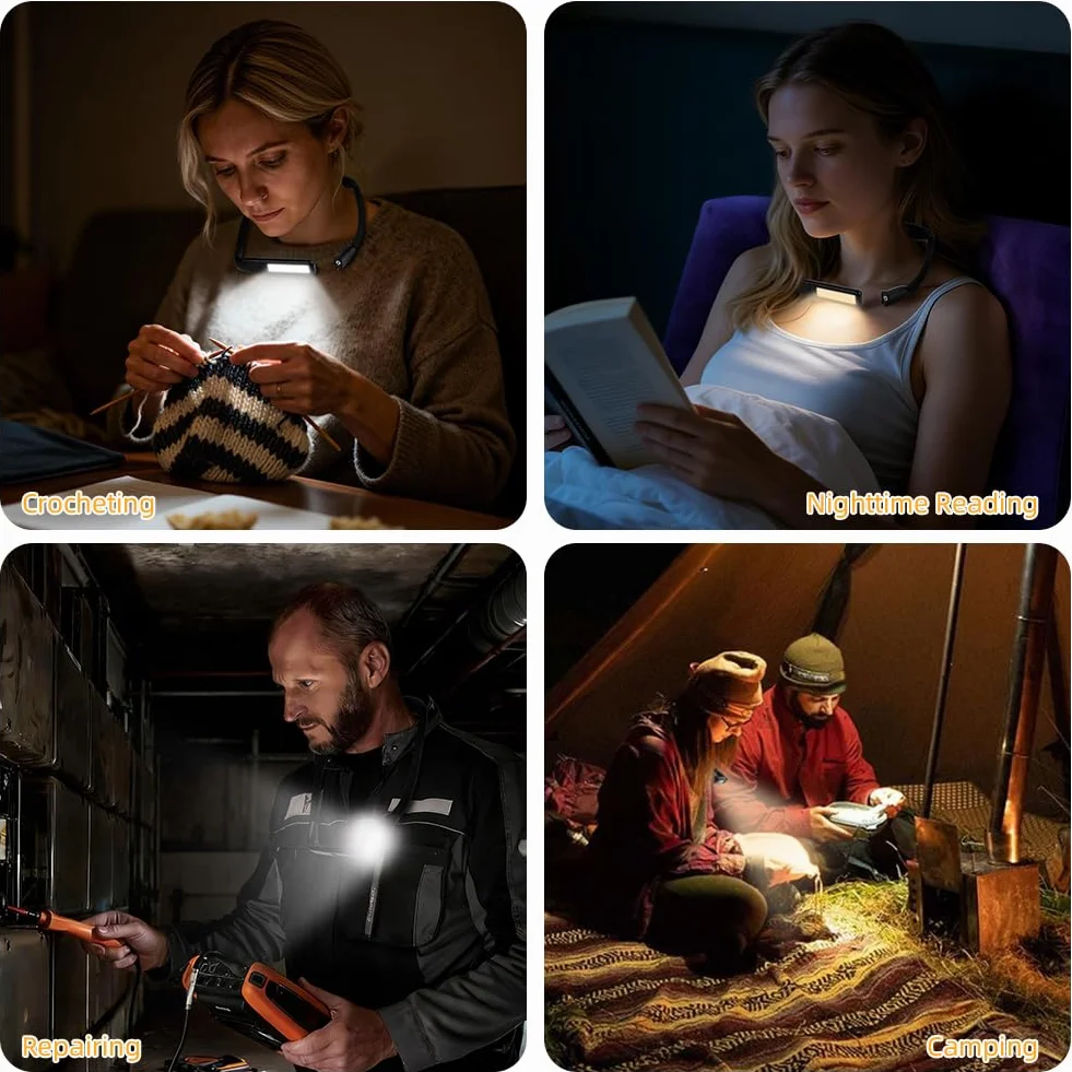 HOTUT Lampe de Lecture à LED pour Cou Rechargeable, 3 Températures Couleur, Luminosité Réglable