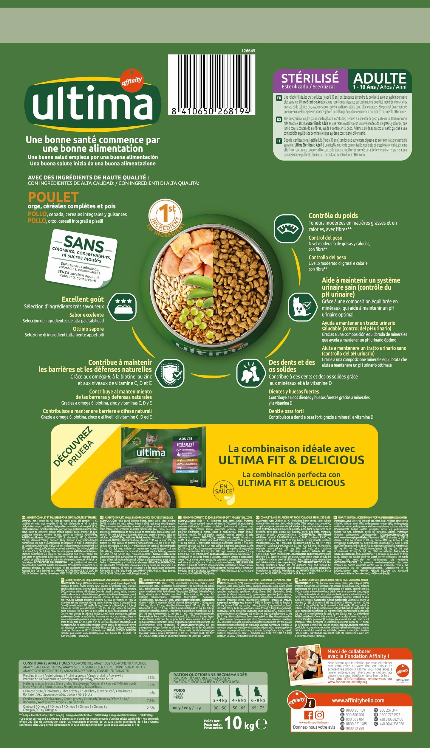 Ultima Croquettes pour Chat Stérilisé Adult Poulet 10kg