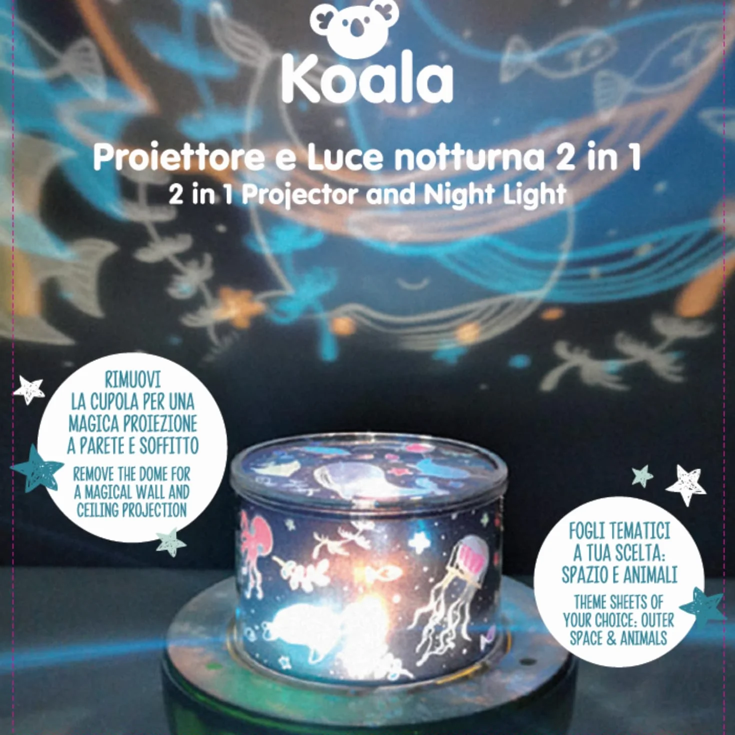 BEPER Projecteur d'étoiles pour enfants Veilleuse LED Projection espace animaux Rotation automatique