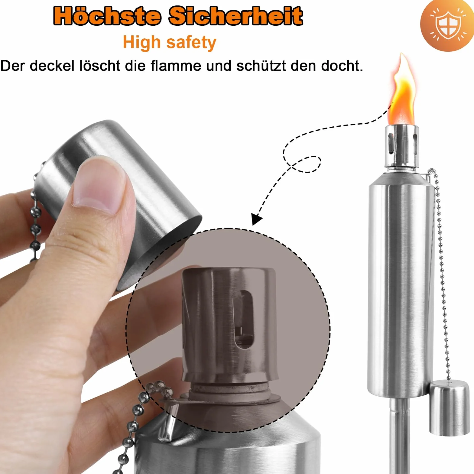 Lot de 6 torches de jardin en acier inoxydable rechargeable