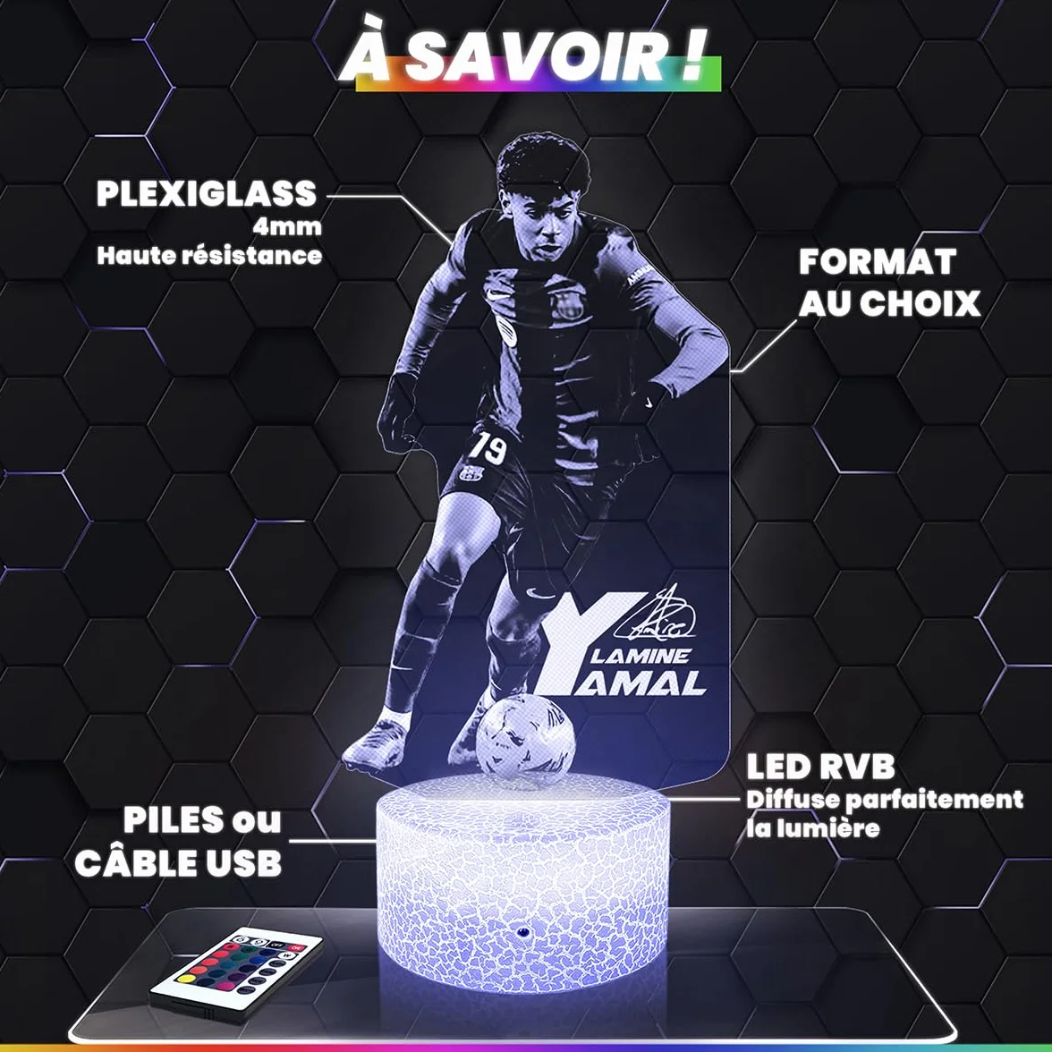 Lampe 3D France 1998 Zinedine Zidane Joueur de Foot Veilleuse Tactile LED Illusion Effet Hologramme 3D Cadeau