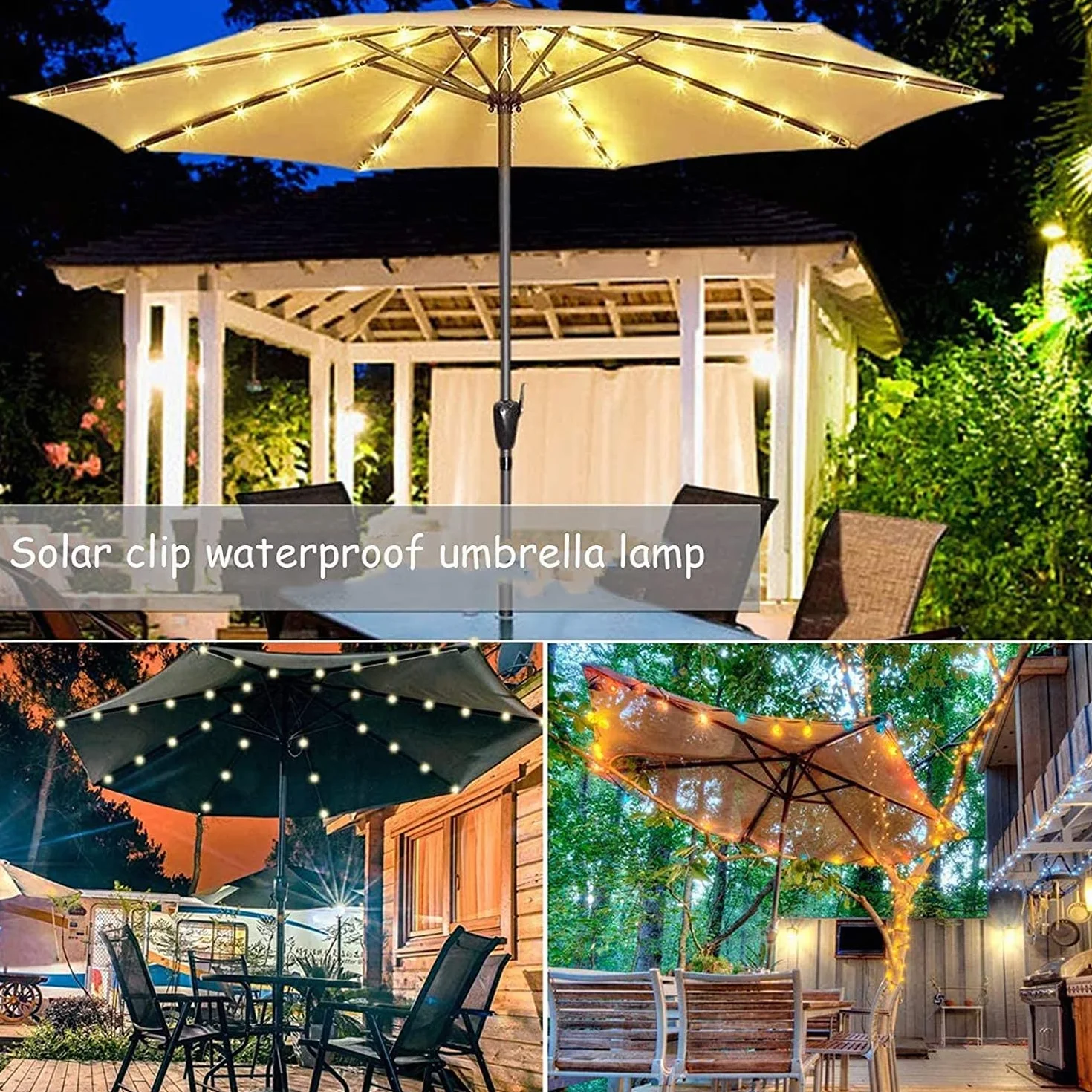 Lampe Solaire Parasol 104 LEDs 8 Modes IP67 Étanche avec Télécommande
