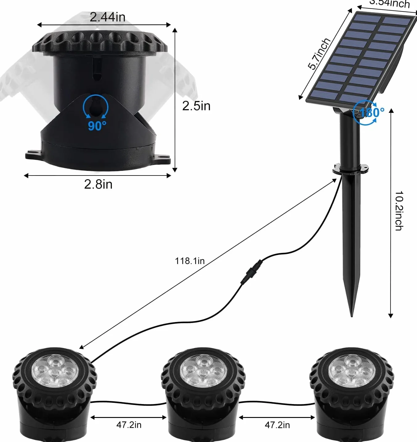 NATPOW Lampe Solaire LED Submersible IP68, 2 Modes RGB 5.5V Éclairage Piscine, 3 en 1
