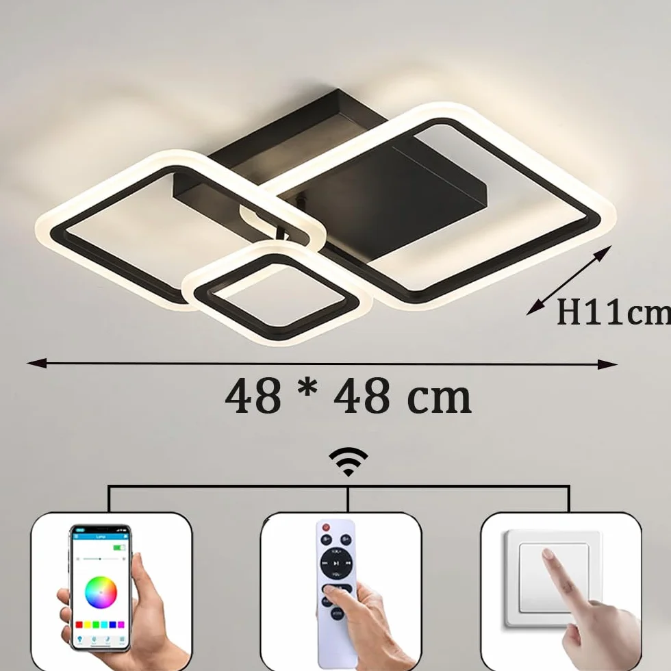 Plafonnier LED RGB 84W avec Haut-parleur Bluetooth Dimmable Lampe de Plafond Carré Moderne