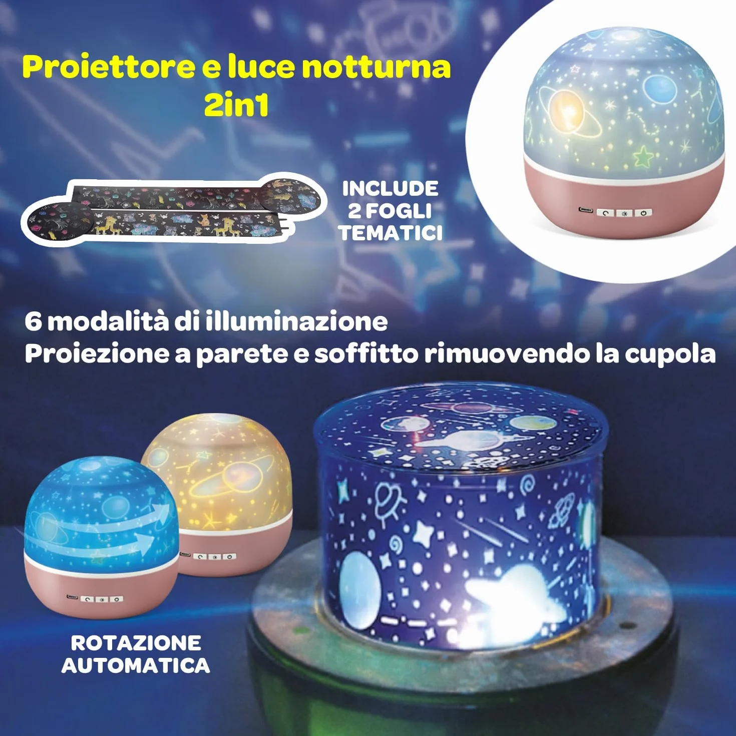 BEPER Projecteur d'étoiles pour enfants Veilleuse LED Projection espace animaux Rotation automatique