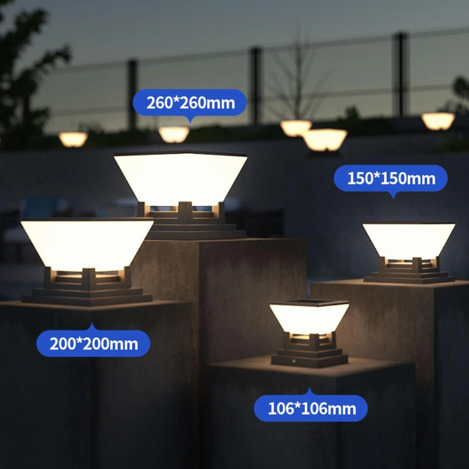 Lampe solaire IP65 pour poteaux de clôture 7x7-10x10 cm, jardin 1500 mAh 3 modes couleur, noir