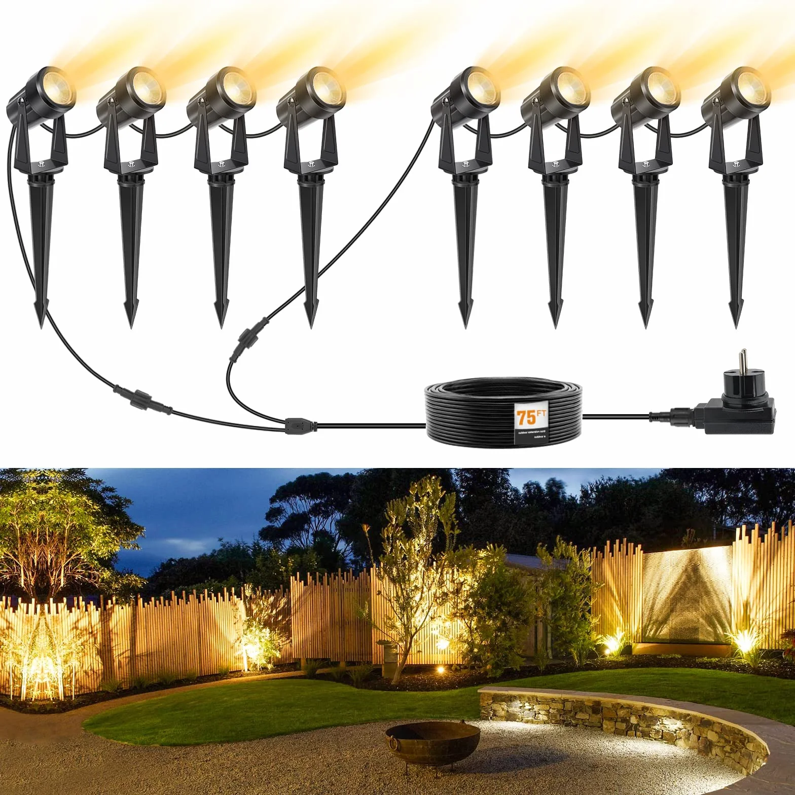 NIORSUN Spot LED Extérieur 3000K IP67 Blanc Chaud 29m 27V Lampe Jardin Paquet de 8