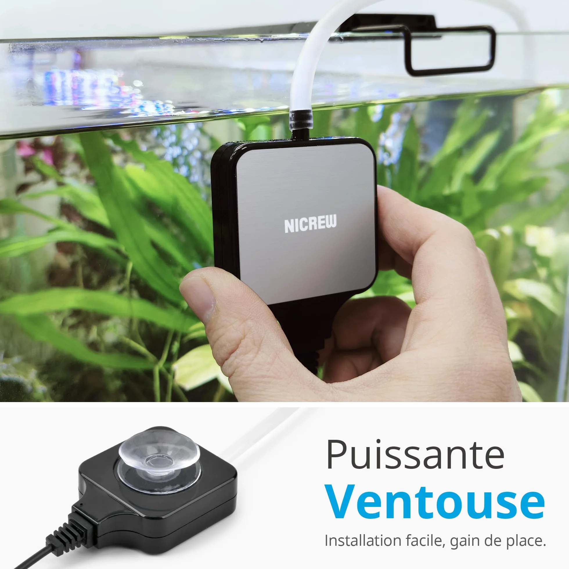 NICREW Bulleur Aquarium Ultra-Silencieux 33 DB, Pompe à Air Nano Silent Mini 40L, 18 L/H, 1,5W