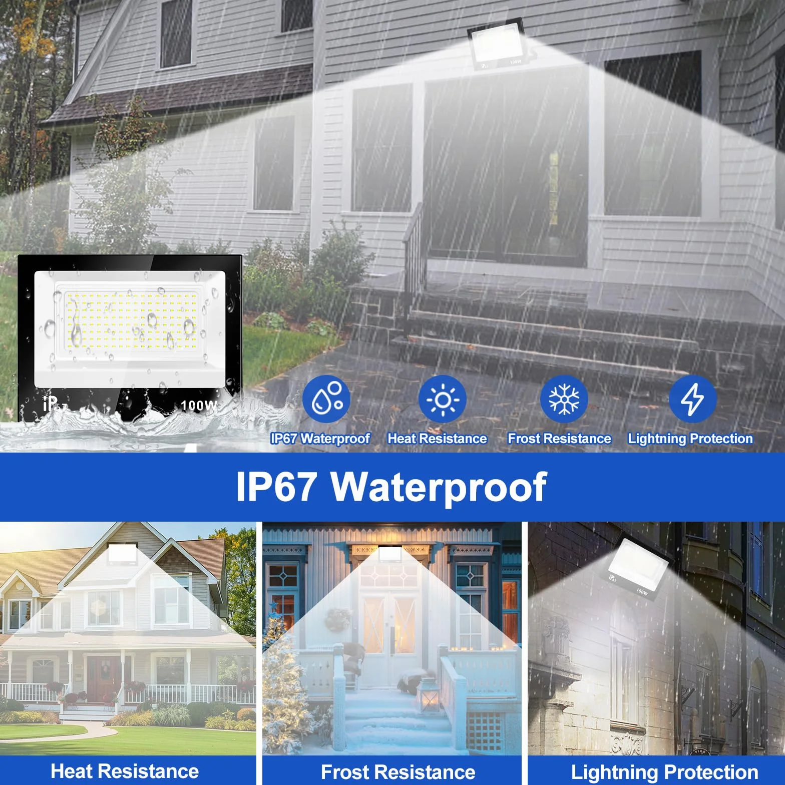 Projecteur LED Extérieur 100W 10000LM 7000K Blanc Froid IP67 Imperméable