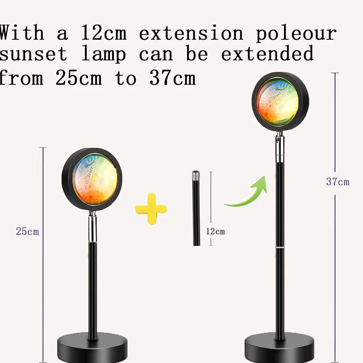 Lampe Coucher de Soleil Sunset Lamp USB, Lumière Arc-en-Ciel LED Réglable 24 Couleurs 4 Modes, Rotation 180°