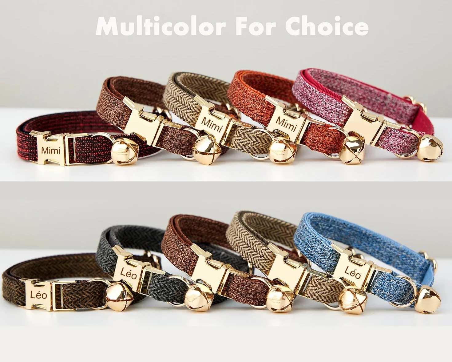 Collier pour chat personnalisé gravé nom et téléphone, tissu doux réglable, boucle métallique sécurisée Tweed