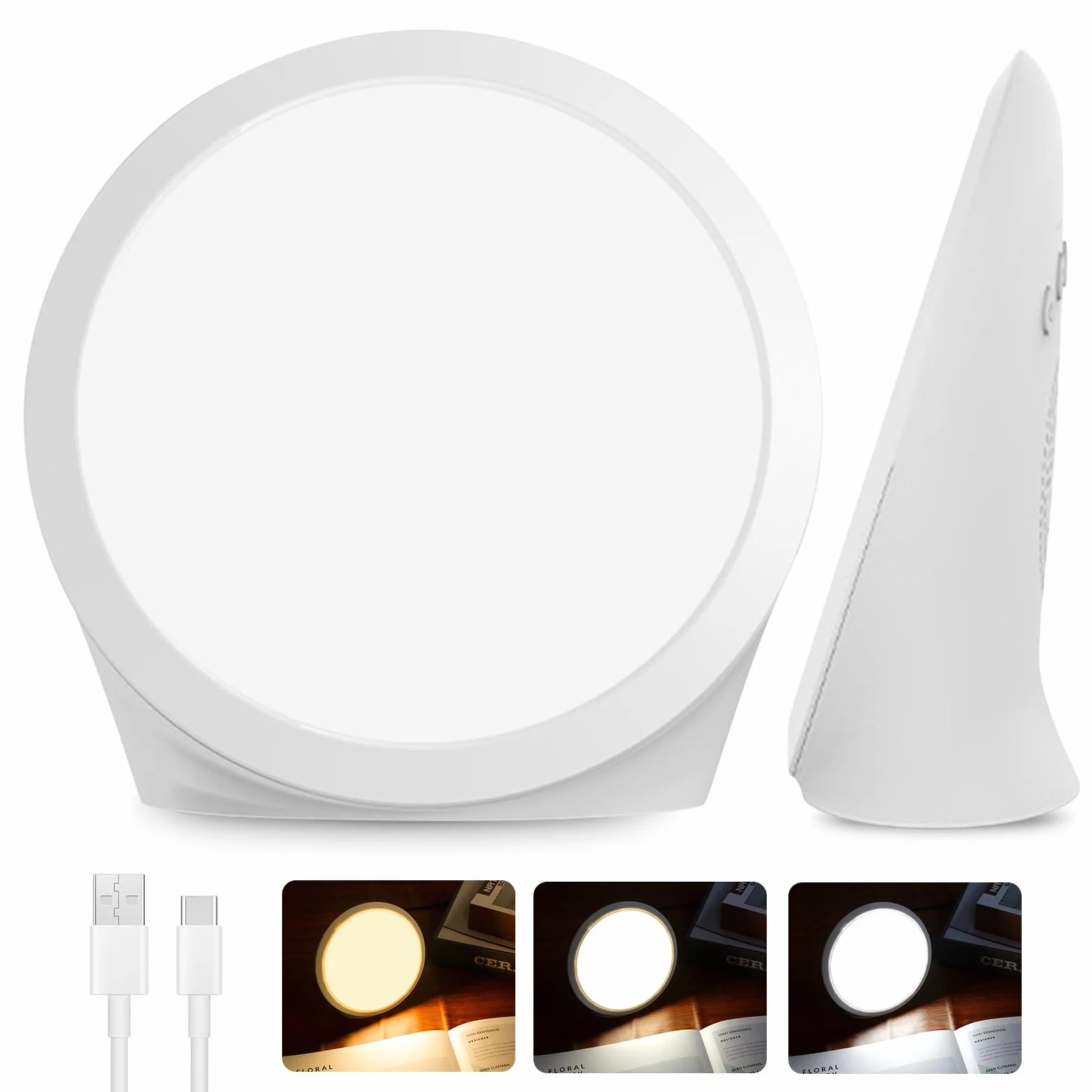 PORFOYO Lampe de luminothérapie, lampe de bureau avec 3 températures de couleur, fonction mémoire, 6 minuteries