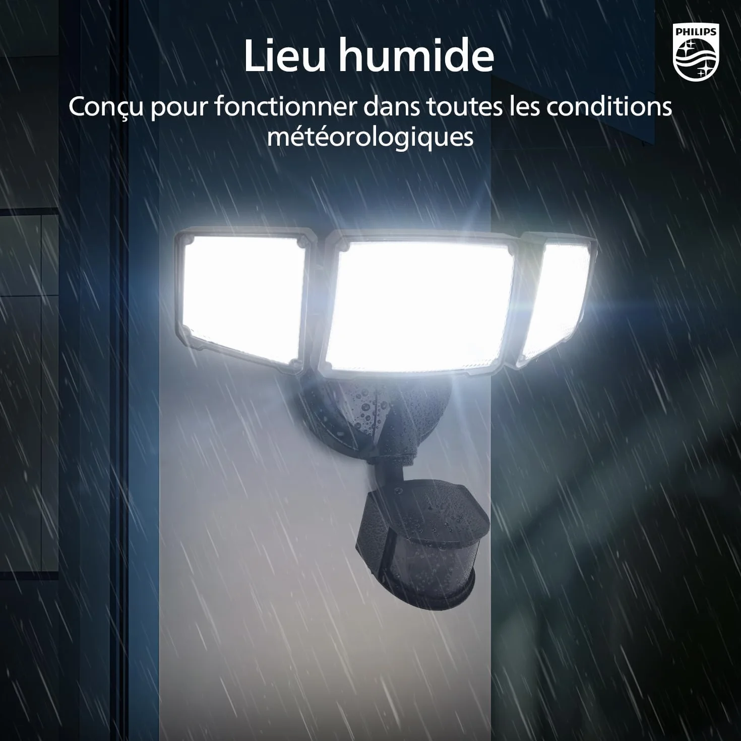 Philips Sécurité Lampe LED 24W 3500LM Détecteur de Mouvement PIR Extérieur 5000K 3 Têtes Orientables Étanche