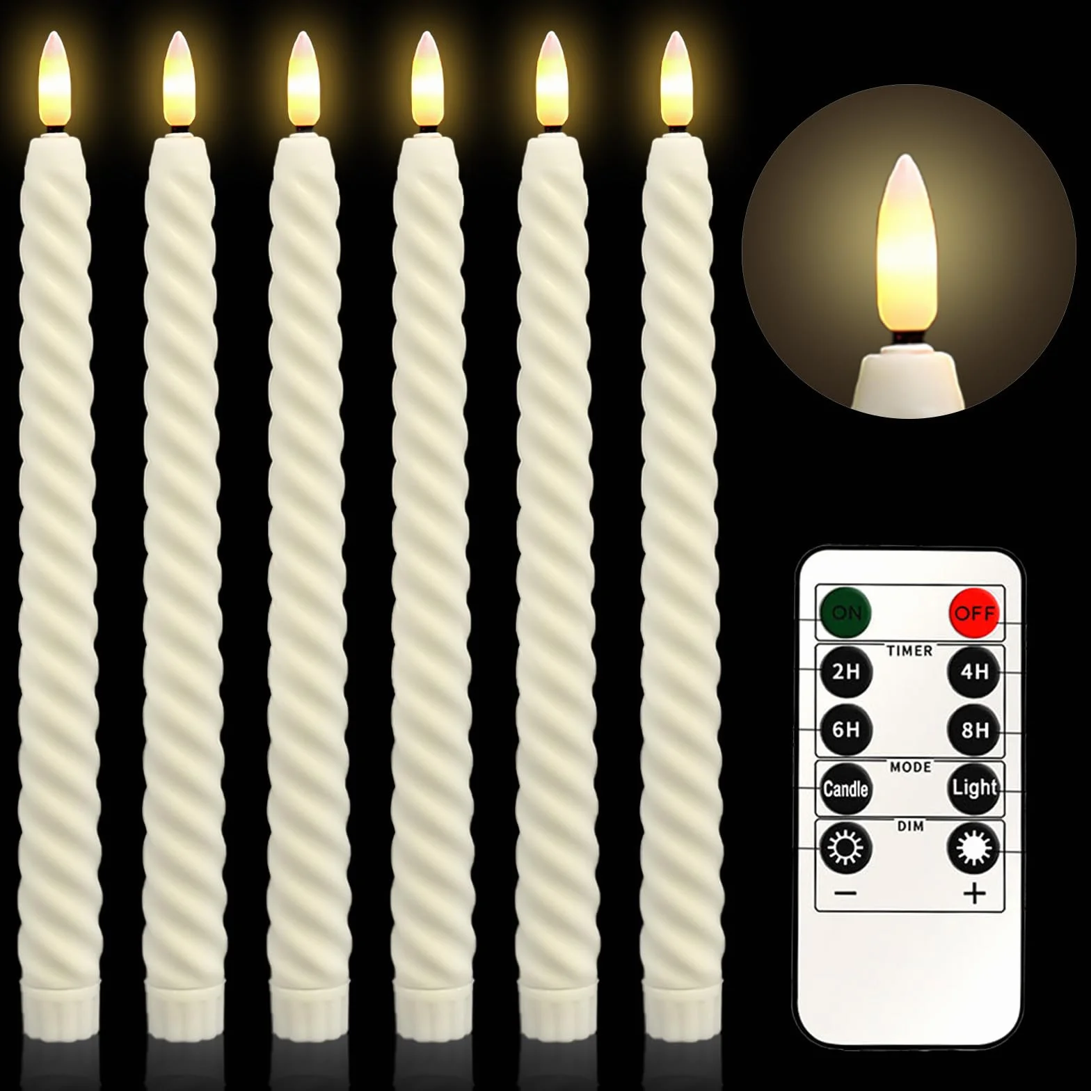 Lot de 6 Bougies à LED Décoratives, Sans Flamme, Télécommande avec Minuterie, Piles, pour Bougeoirs, Beige