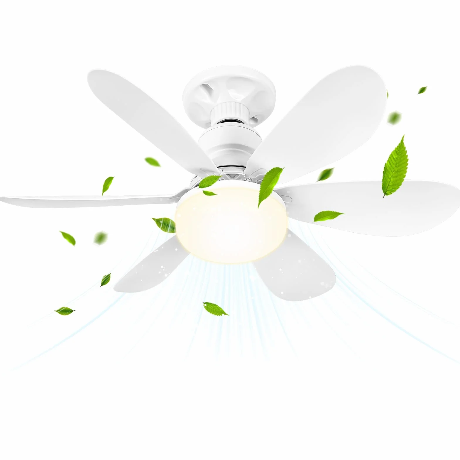 BuzzoXerex Ventilateur de Plafond avec Lumière et Télécommande 52CM 40W Dimmable LED E27 6 Pales 3 Vitesses