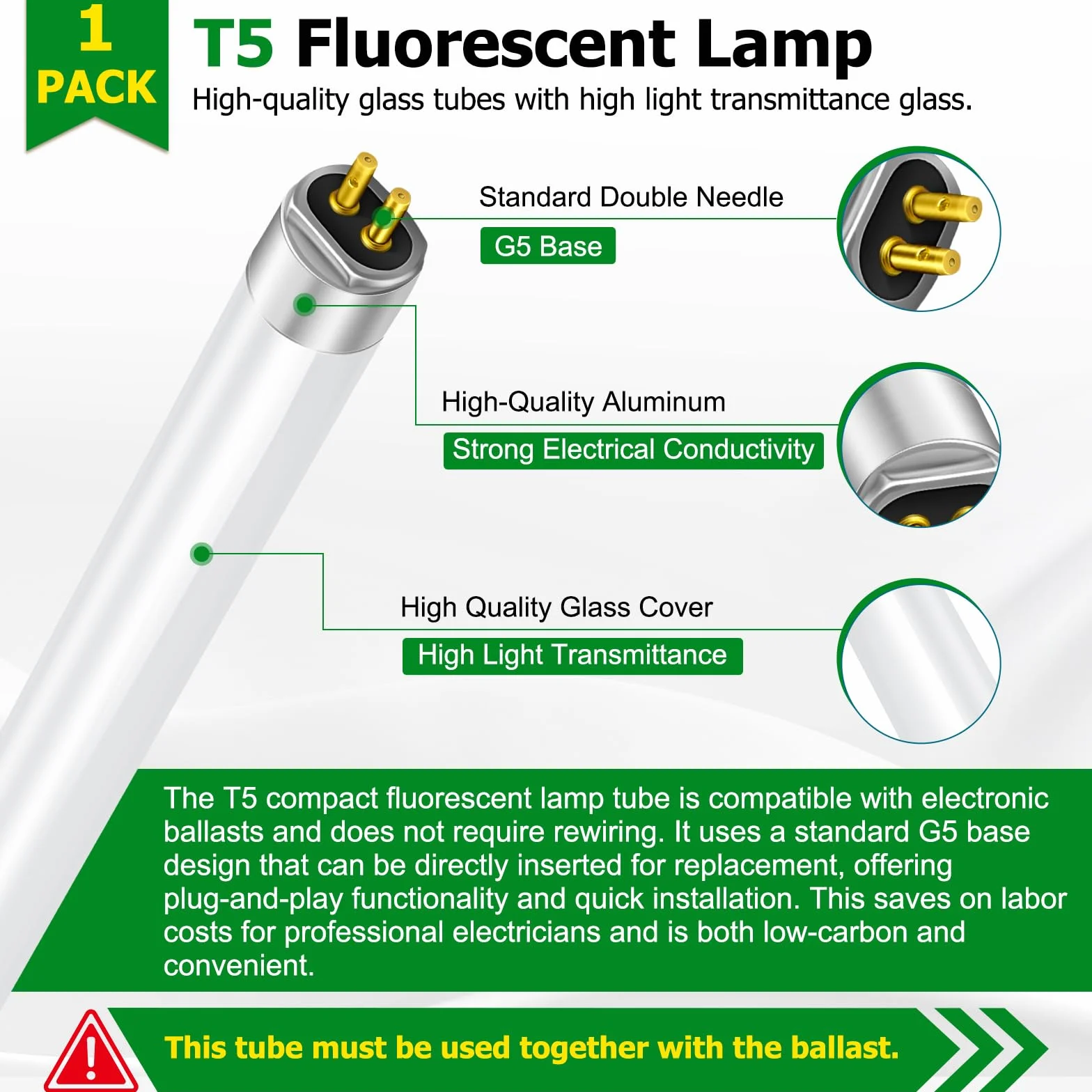 Tubes Fluorescents T5 13W 517 mm G5 Base Blanc Froid 4000 K Basse Consommation 1 pièce