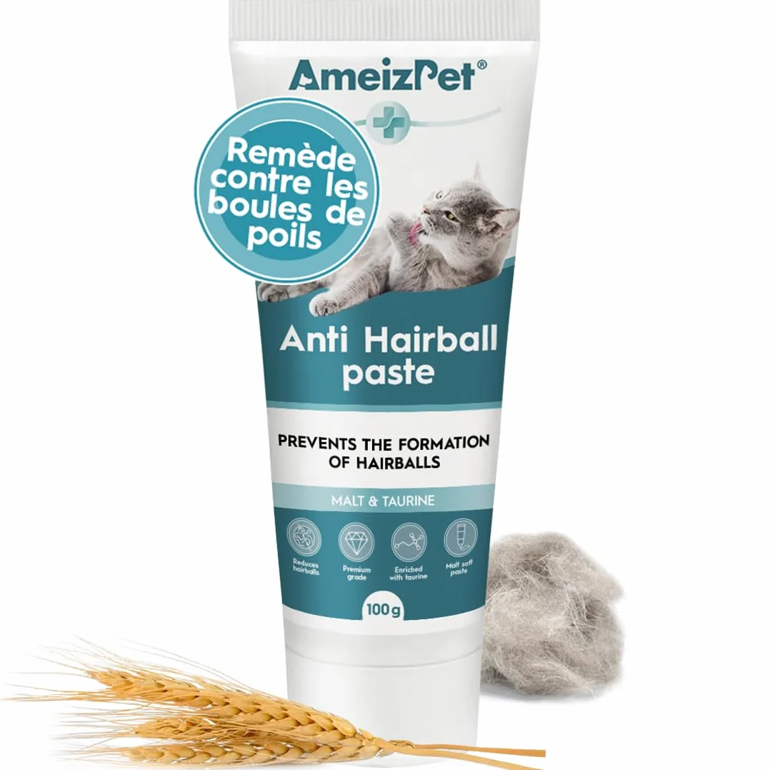 Pâte Anti Boule de Poil pour Chat Ameizpet, Complément Alimentaire Tube 100g