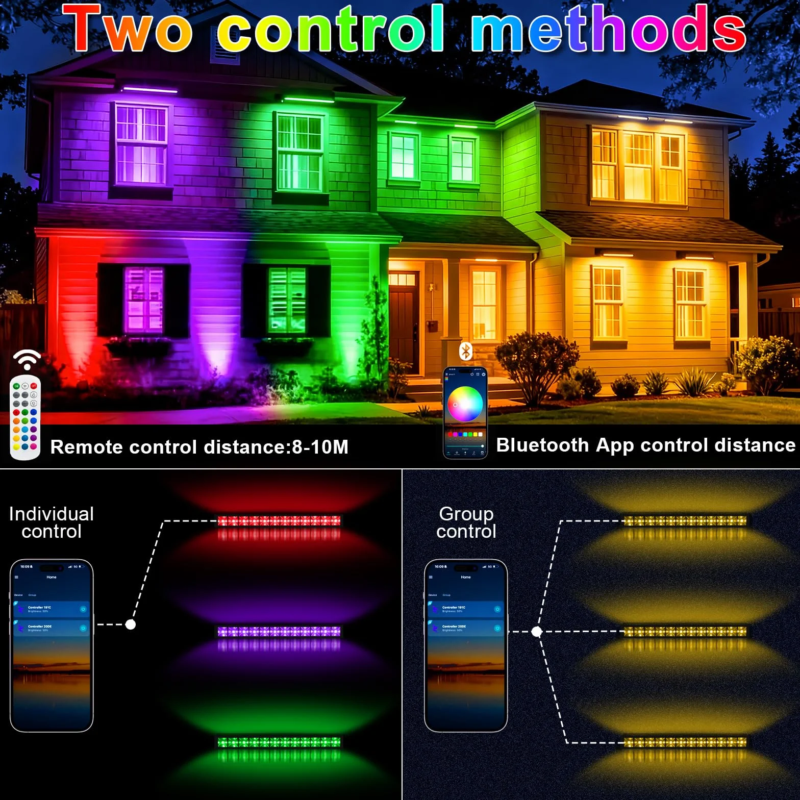 Projecteur LED RGB Barre 30W Extérieur avec Télécommande 360° Changement de Couleur